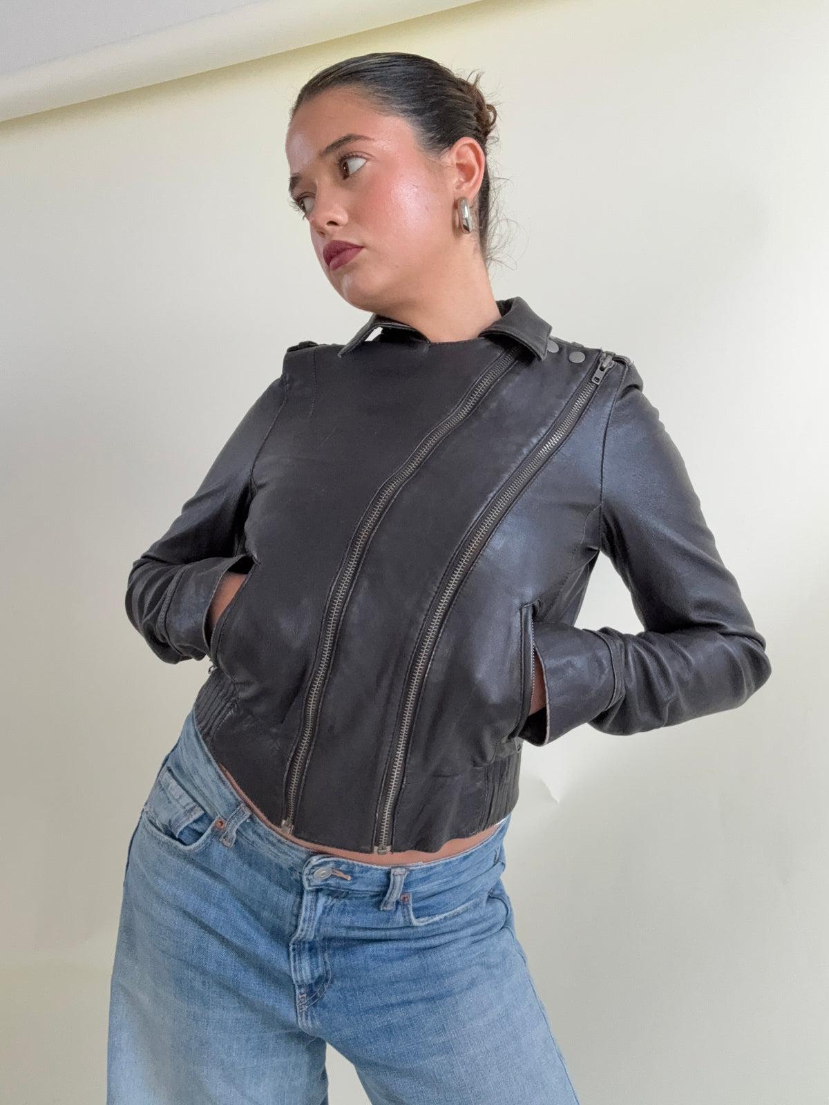 Allsaints Leather Fitted Jacket (UK10)