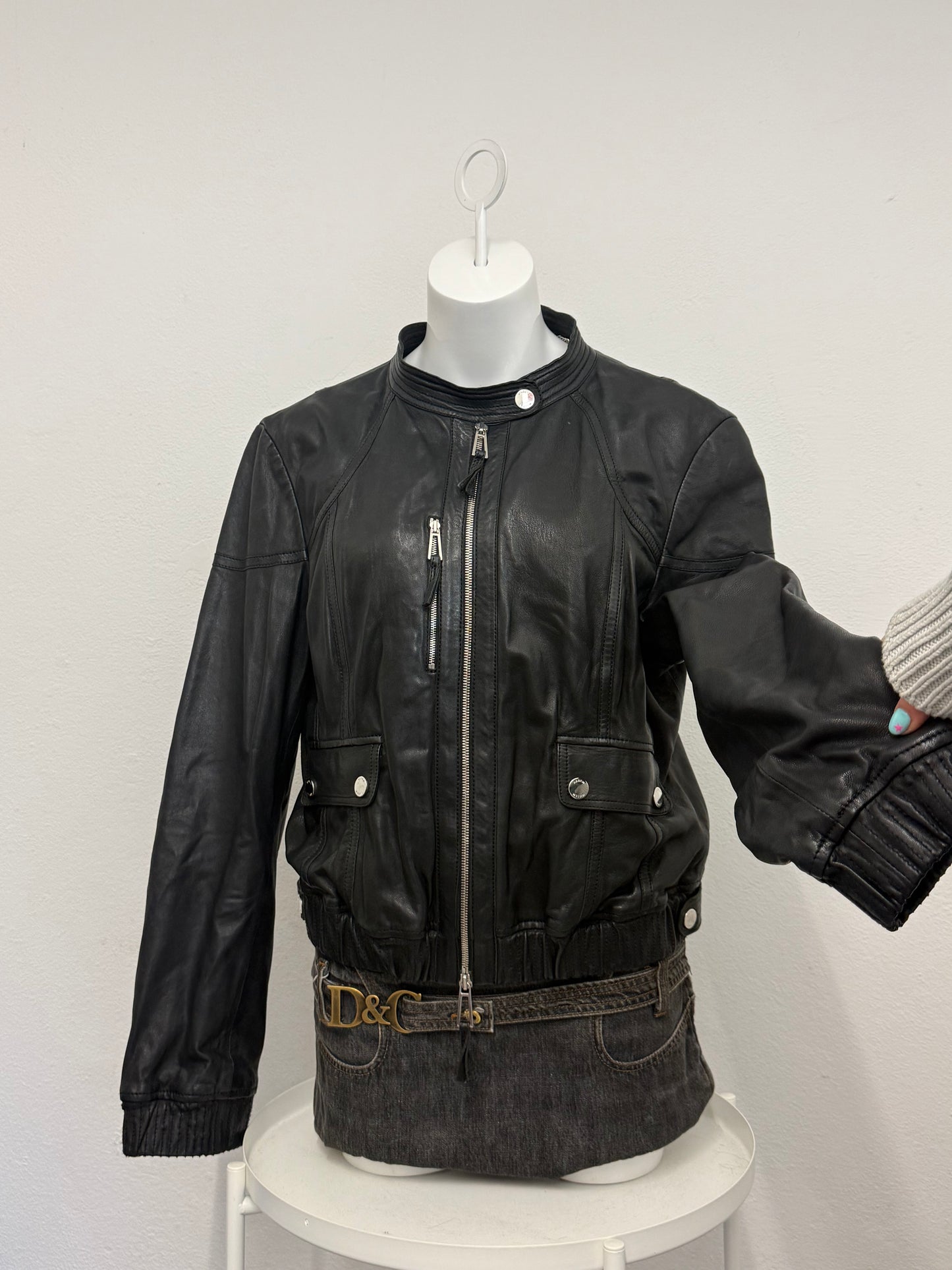 Karen Millen Leather Bomber Jacket (M)