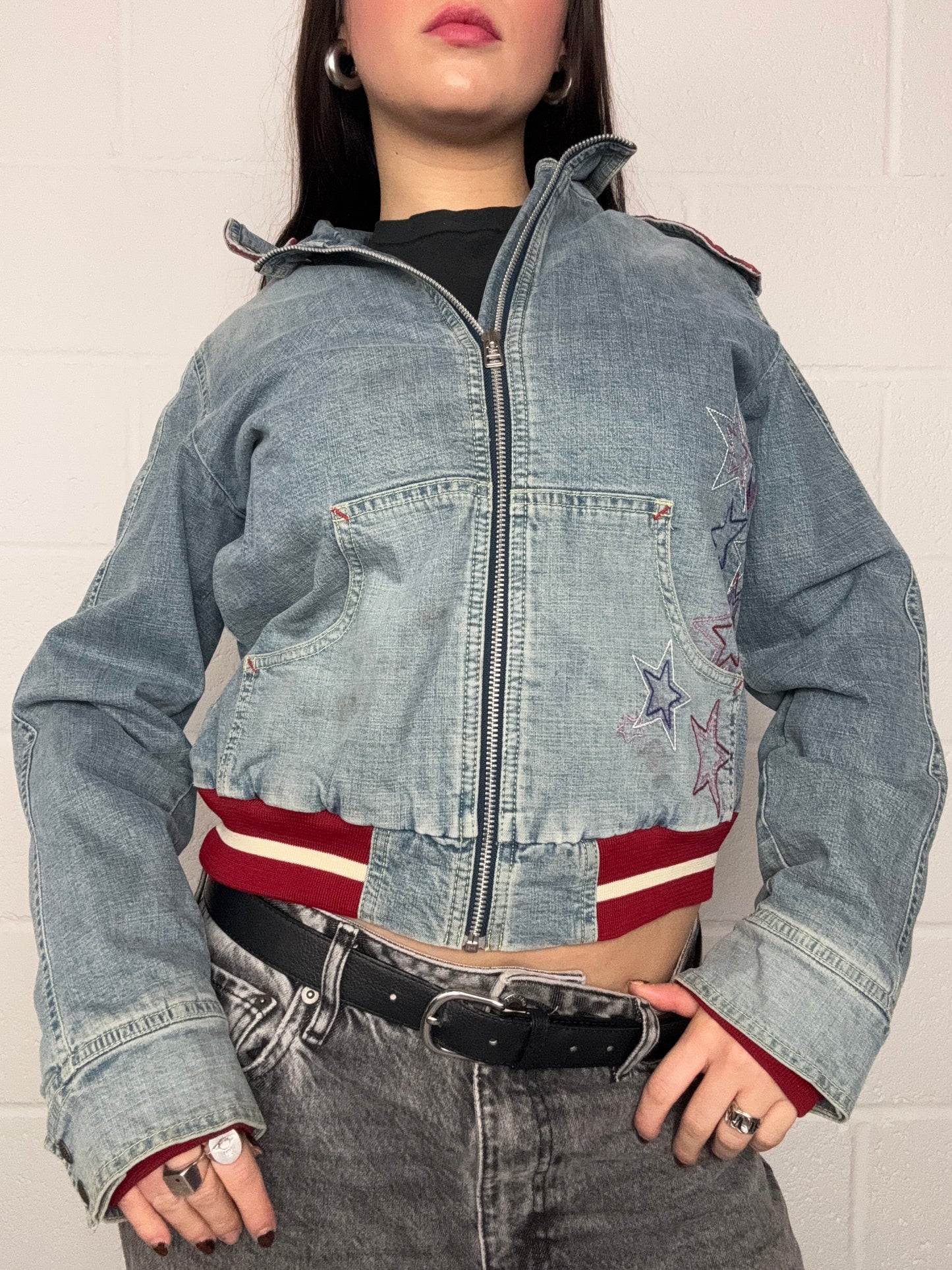 Y2K Denim Hooded Jacket (S)