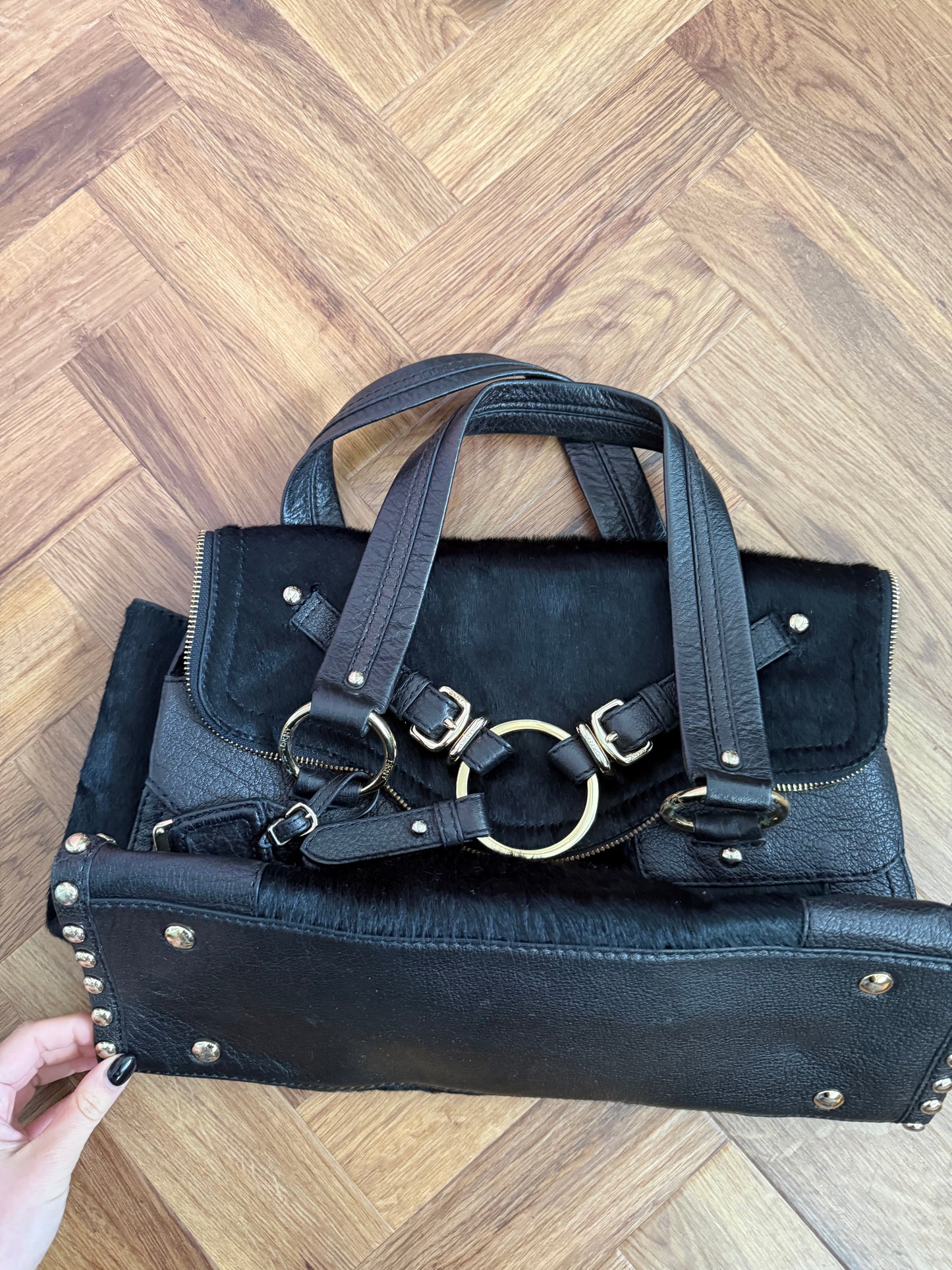 DKNY Pony Hair Studded Handbag