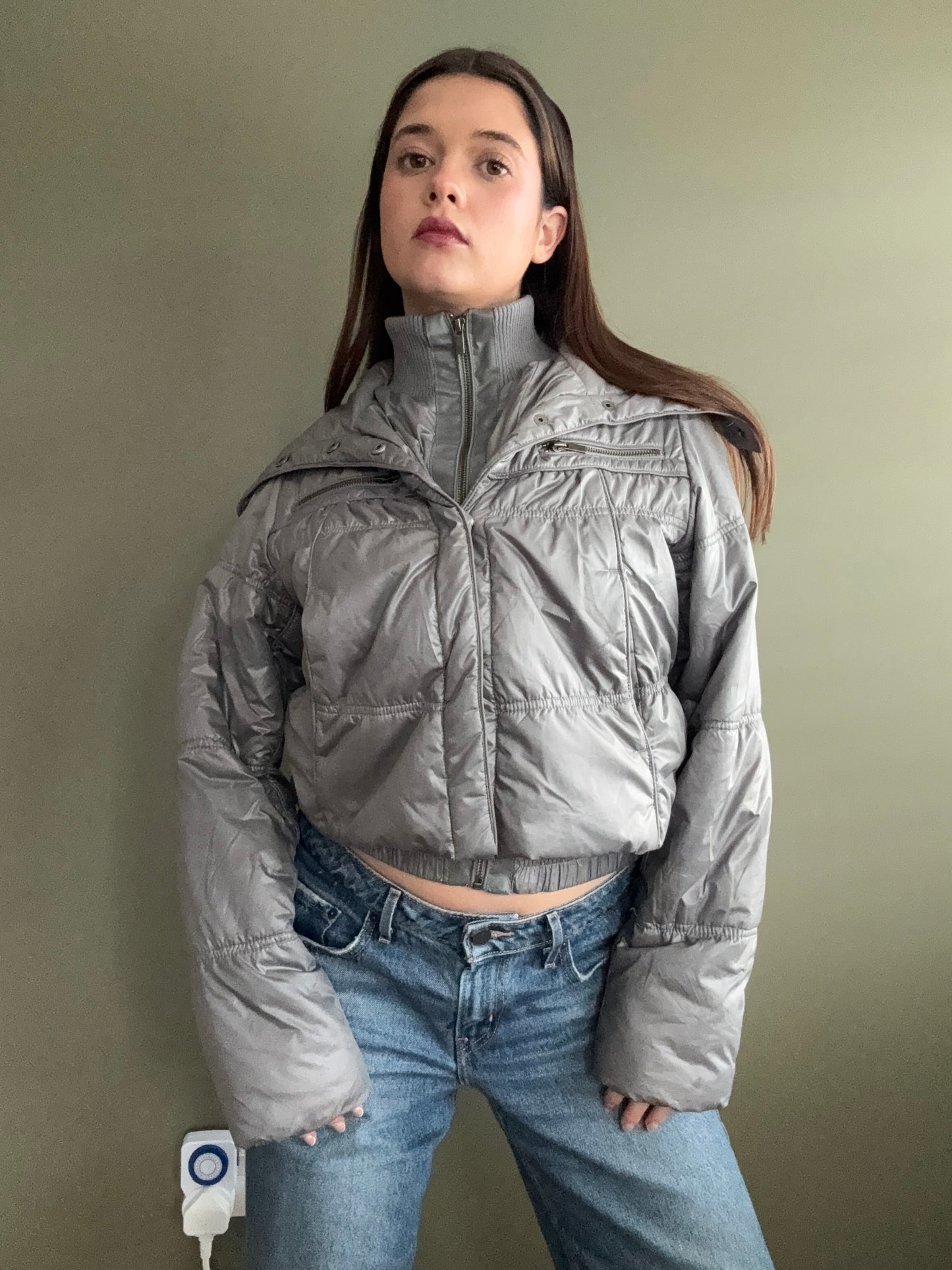 Silver Puffer Jacket (UK10)
