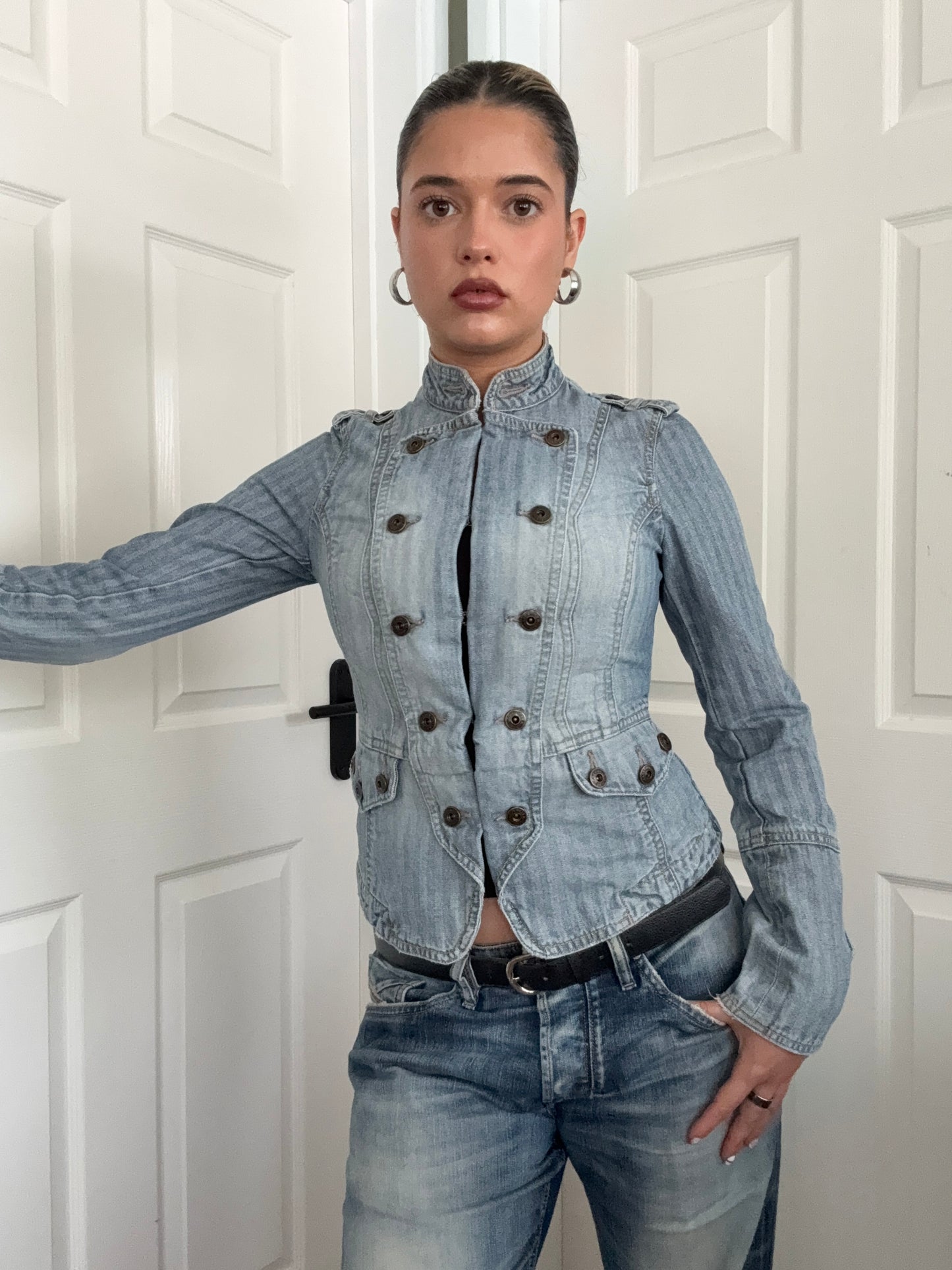 Karen Millen Denim Pinstripe Jacket (UK10)