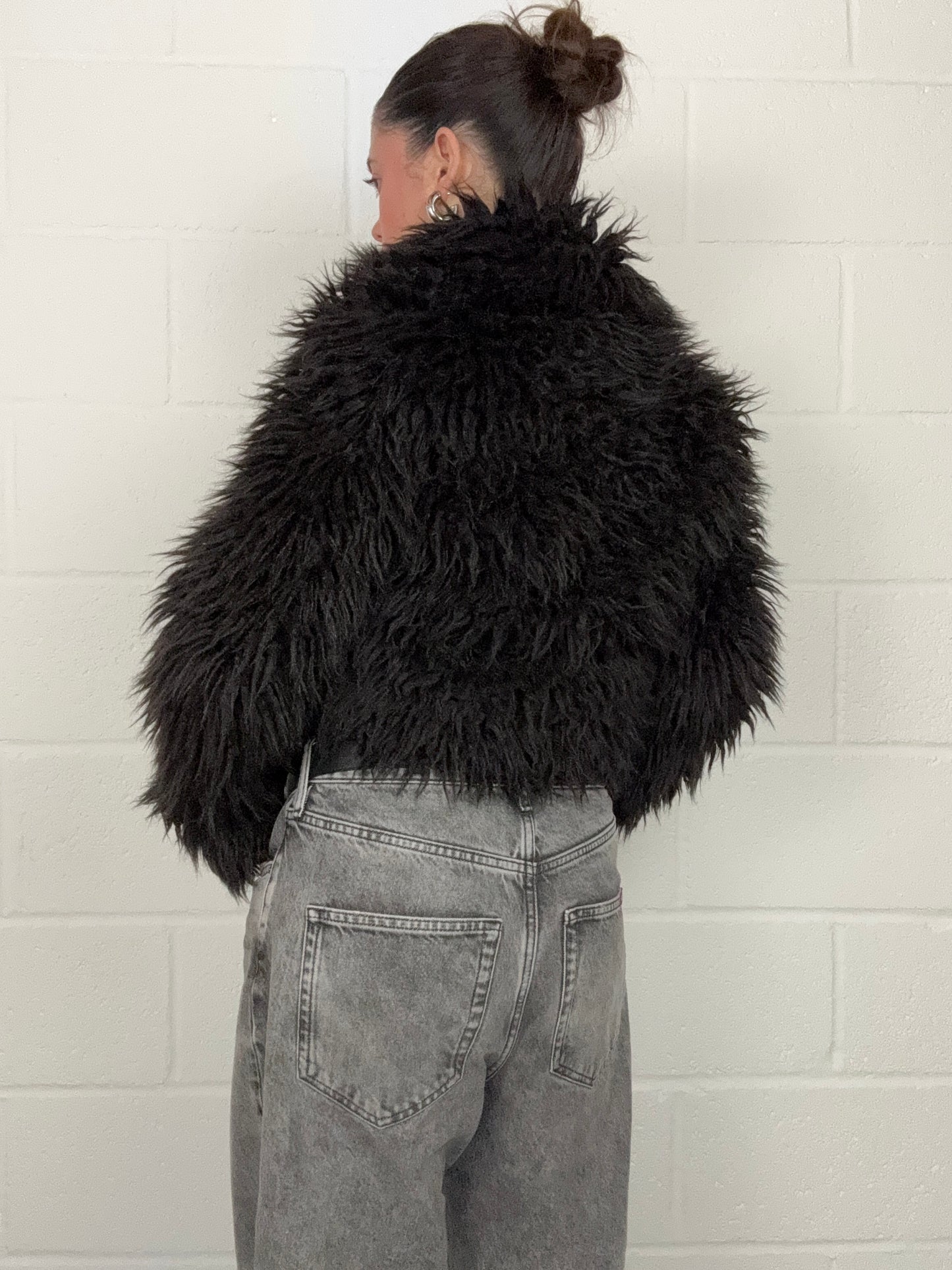 Black Faux Fur Shaggy Jacket (UK10)