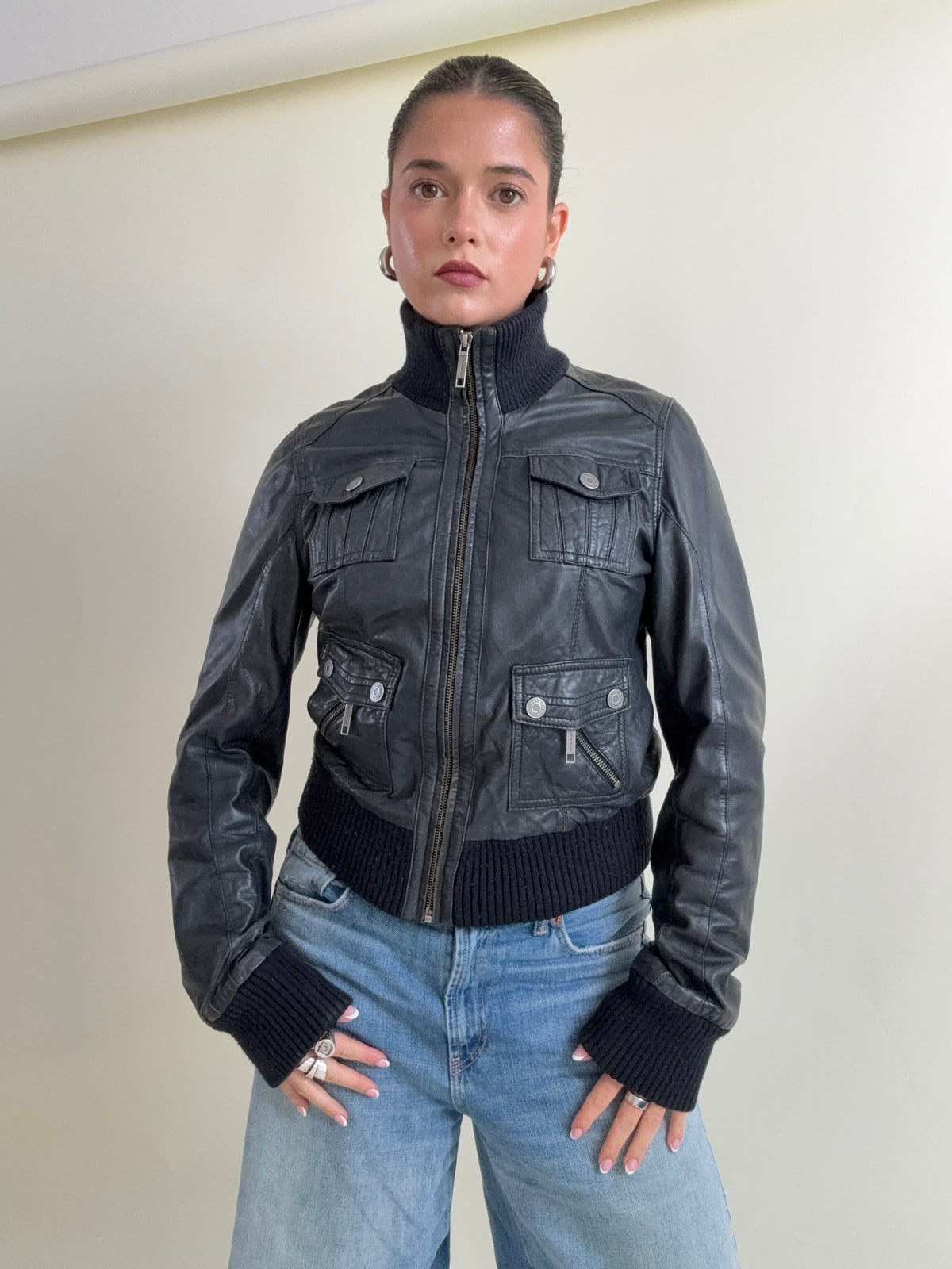 Vintage Leather Cargo Jacket (UK12)