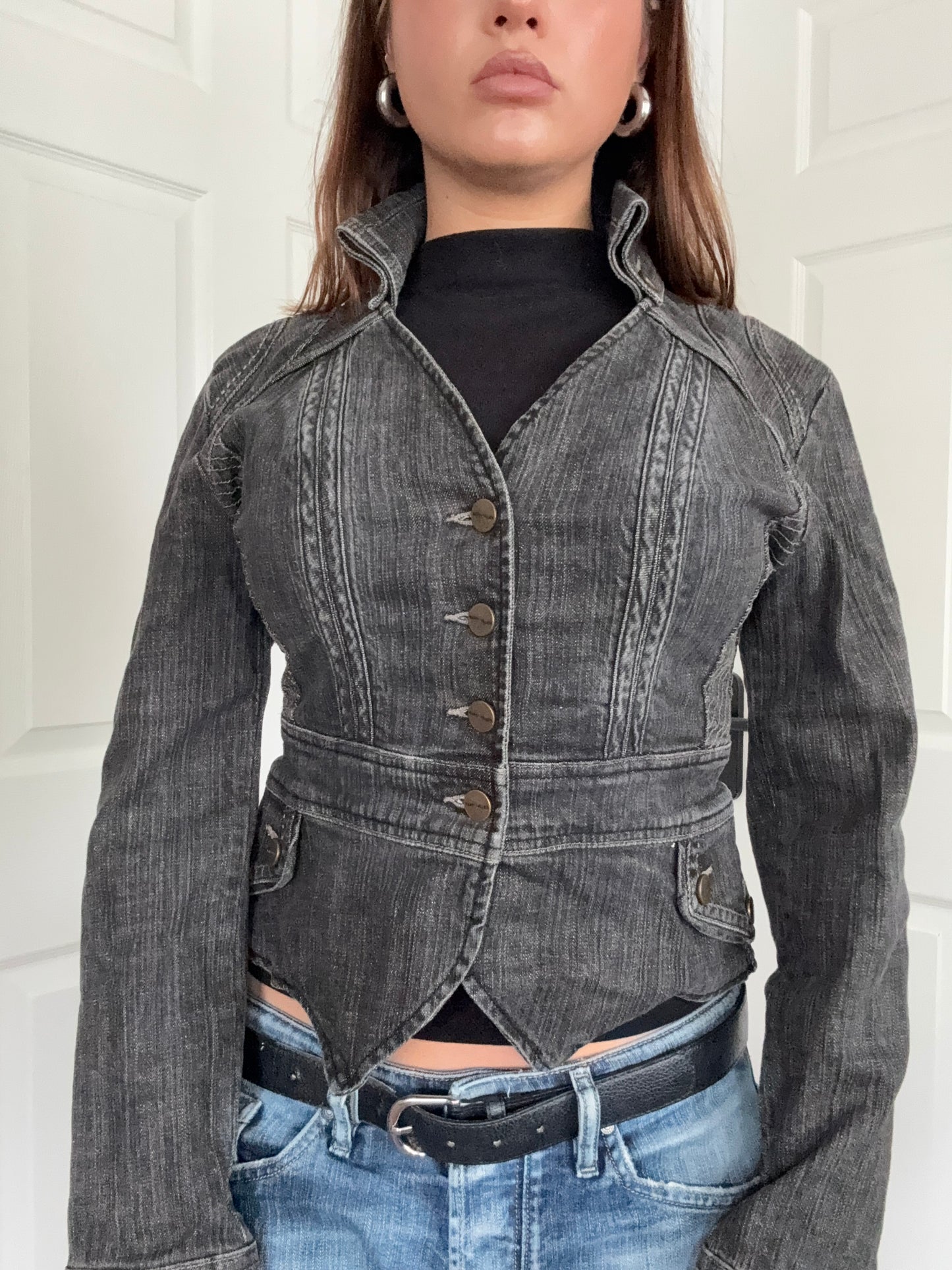 Karen Millen Fitted Denim Military Jacket (UK10)