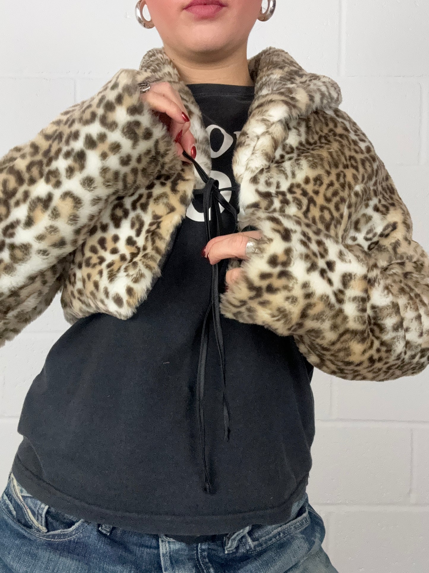 Y2K Killah Leopard Faux Fur Cardigan (M)