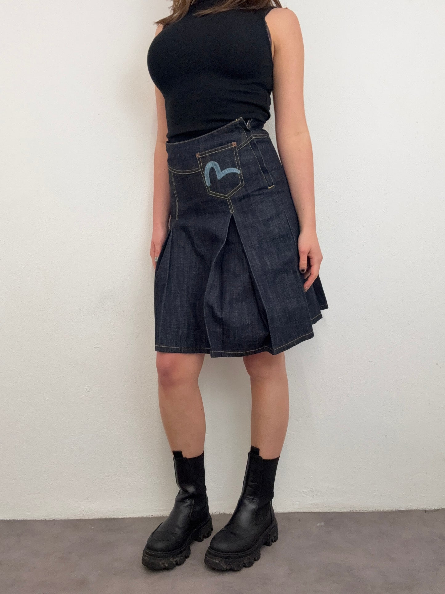 Evisu Denim Pleated Skirt (S)