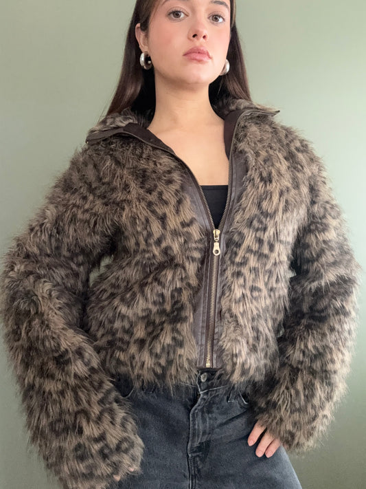 Leopard Faux Fur Jacket (M)