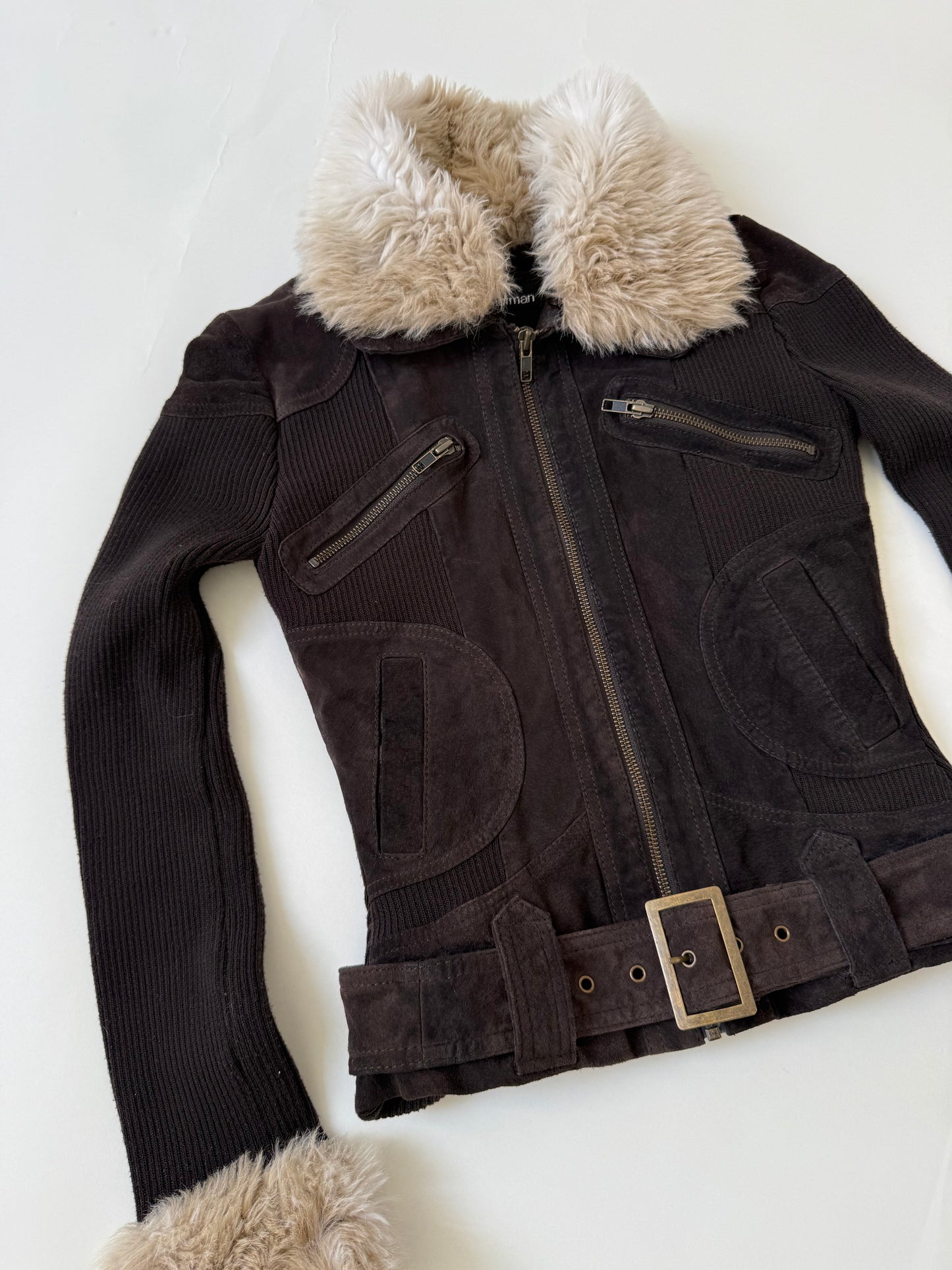 Jane Norman Suede, Faux Fur Buckle Jacket (UK6)