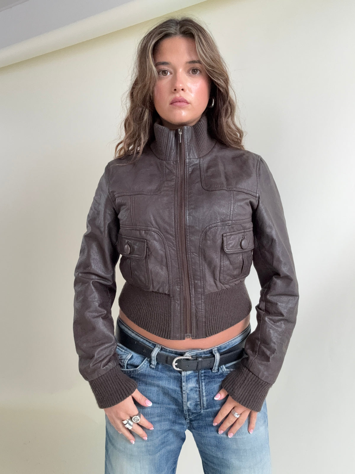 Jane Norman Leather Bomber Jacket (UK12)