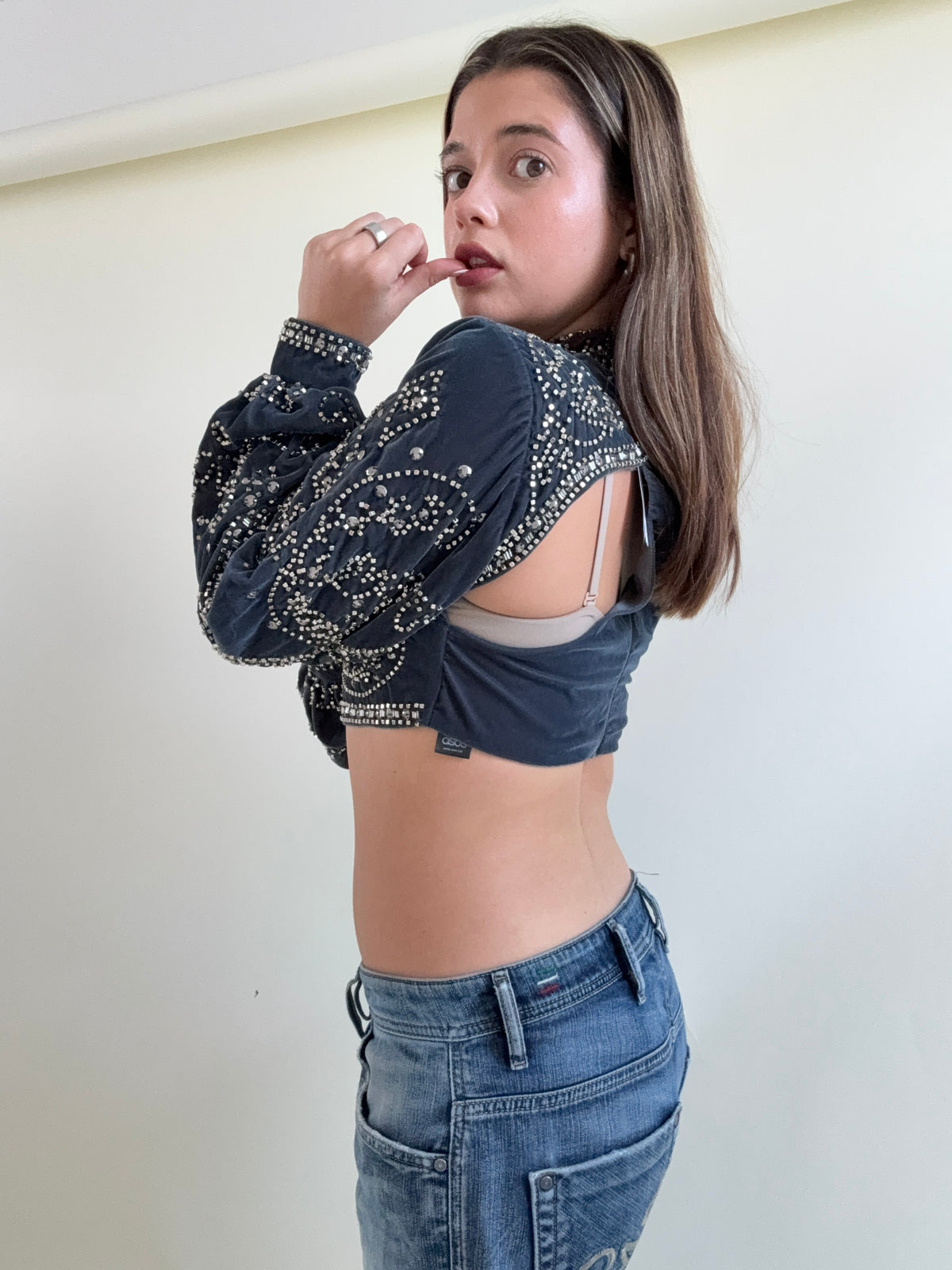 Embellished Crop Longsleeve Top (UK10)