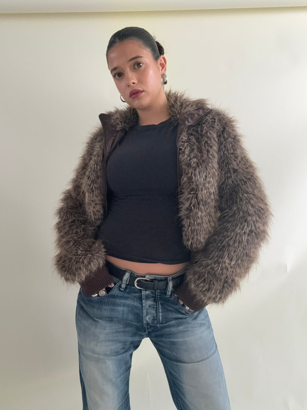 Faux Fur Leopard Bomber Jacket (UK12)
