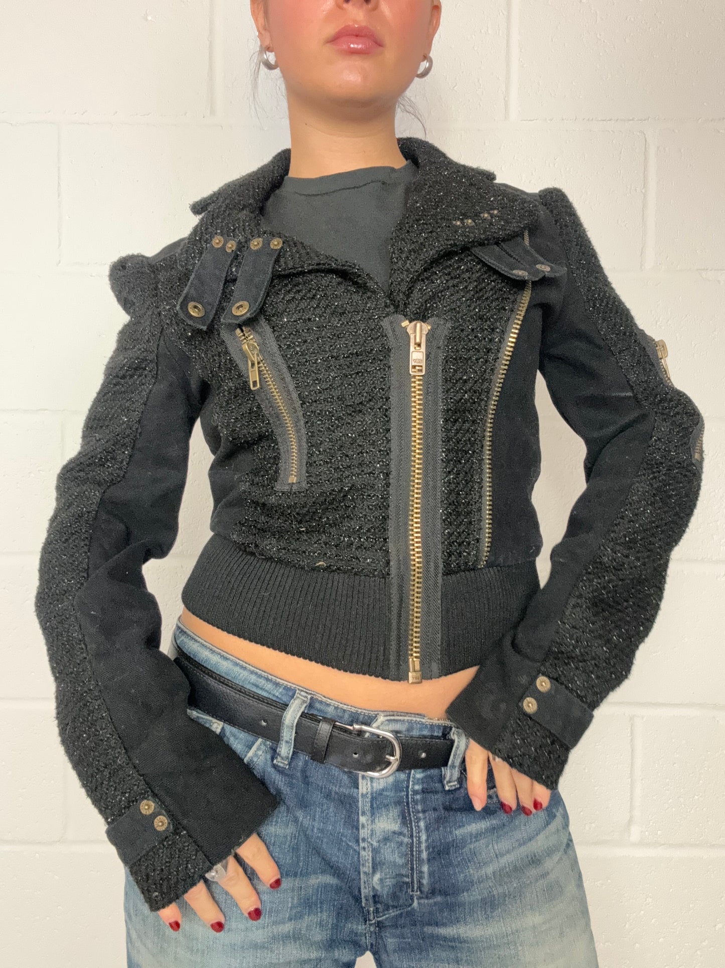 Y2K Sparkly Biker Jacket (UK10)