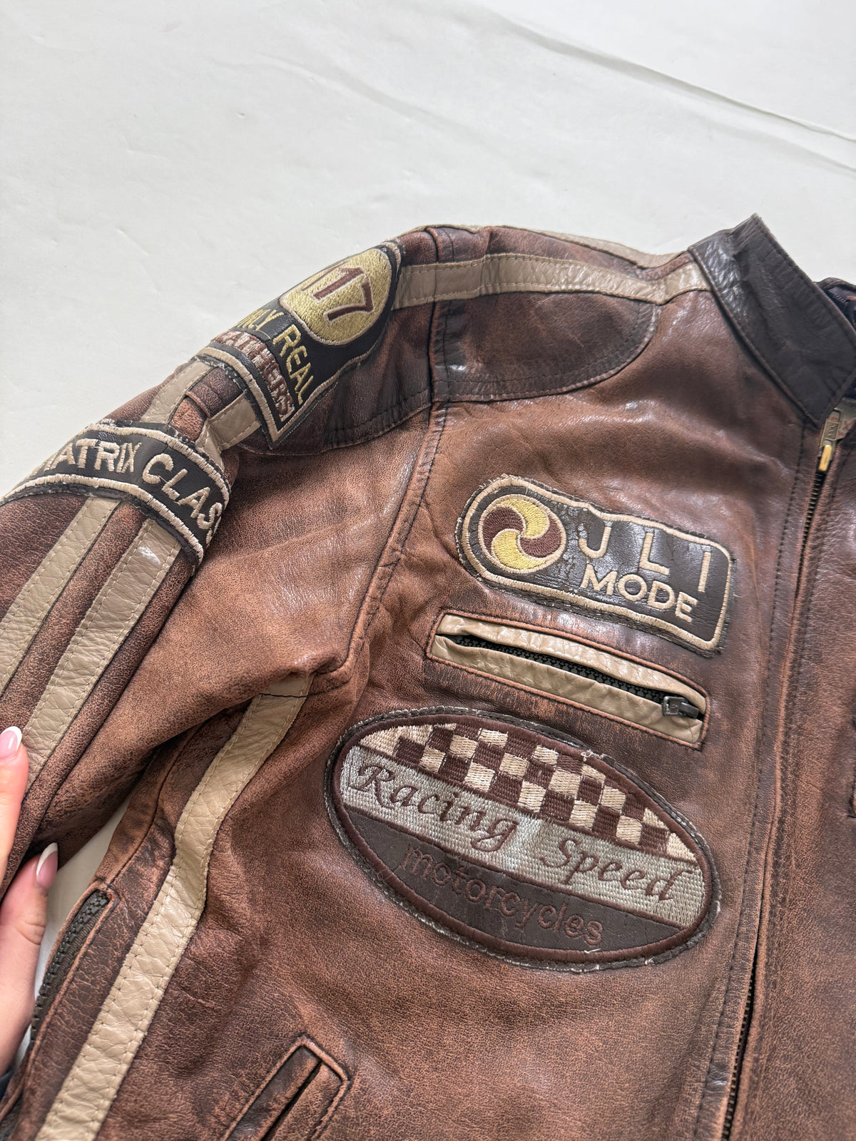 Vintage Leather Racer Biker Jacket (S)