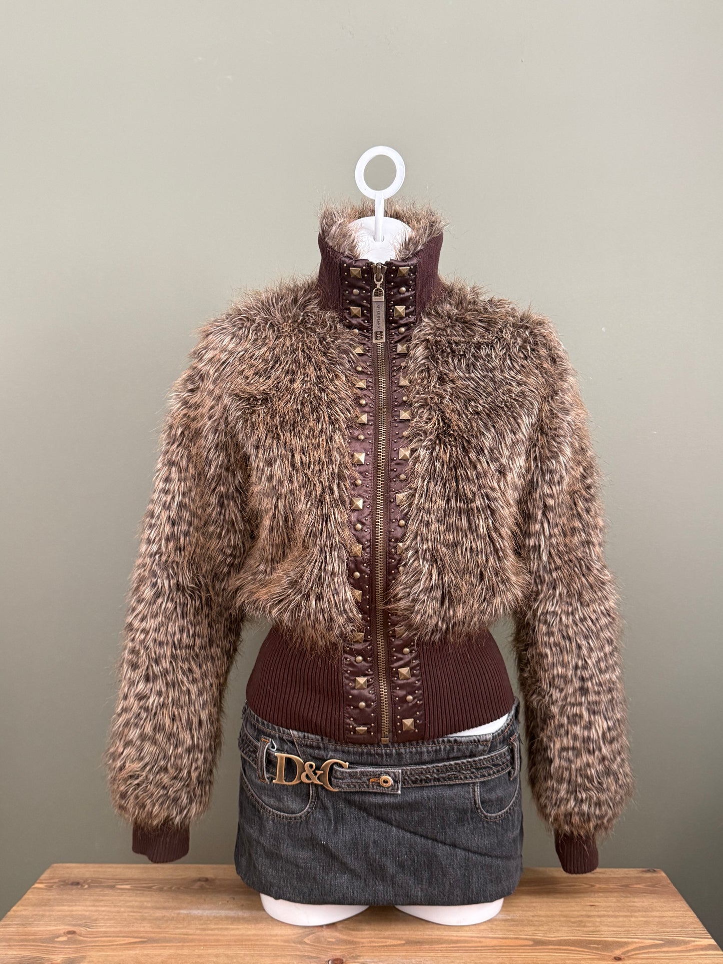 Faux Fur Leopard Bomber Jacket (UK10)