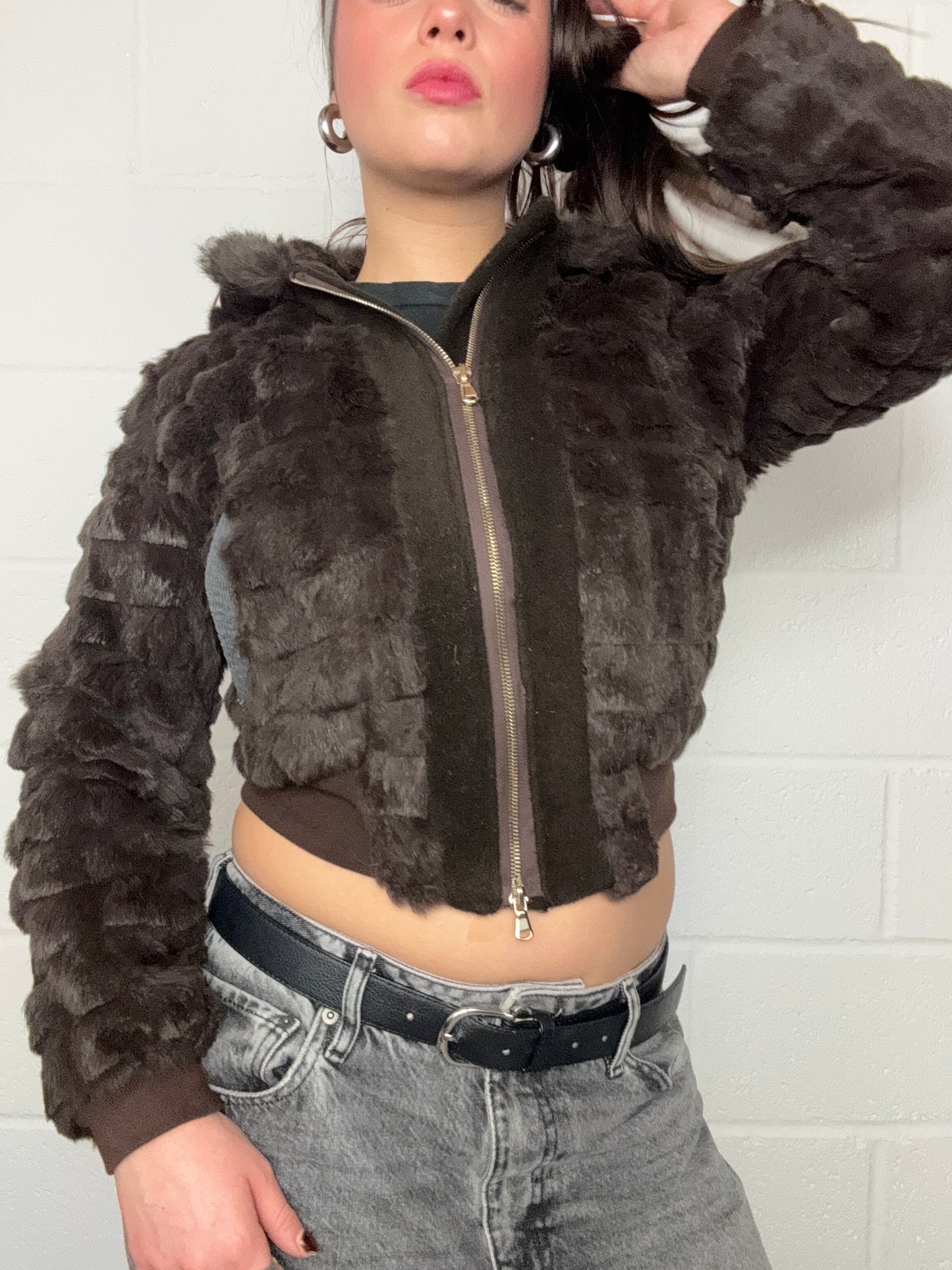 Guess Brown Faux Fur Jacket (XS)