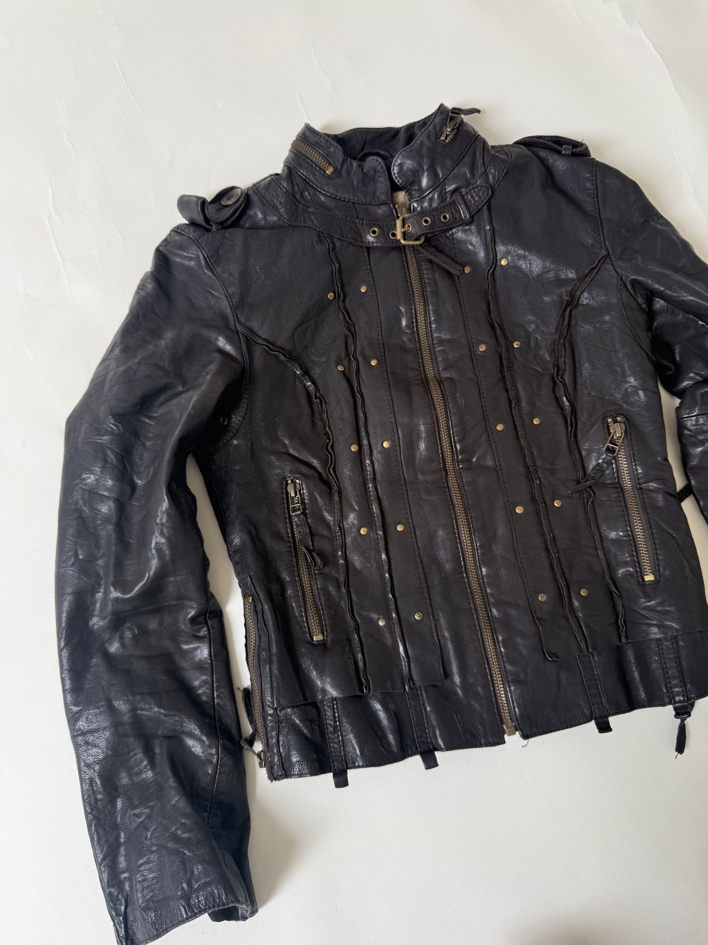 Allsaints Leather Studded Buckle Jacket (UK10)