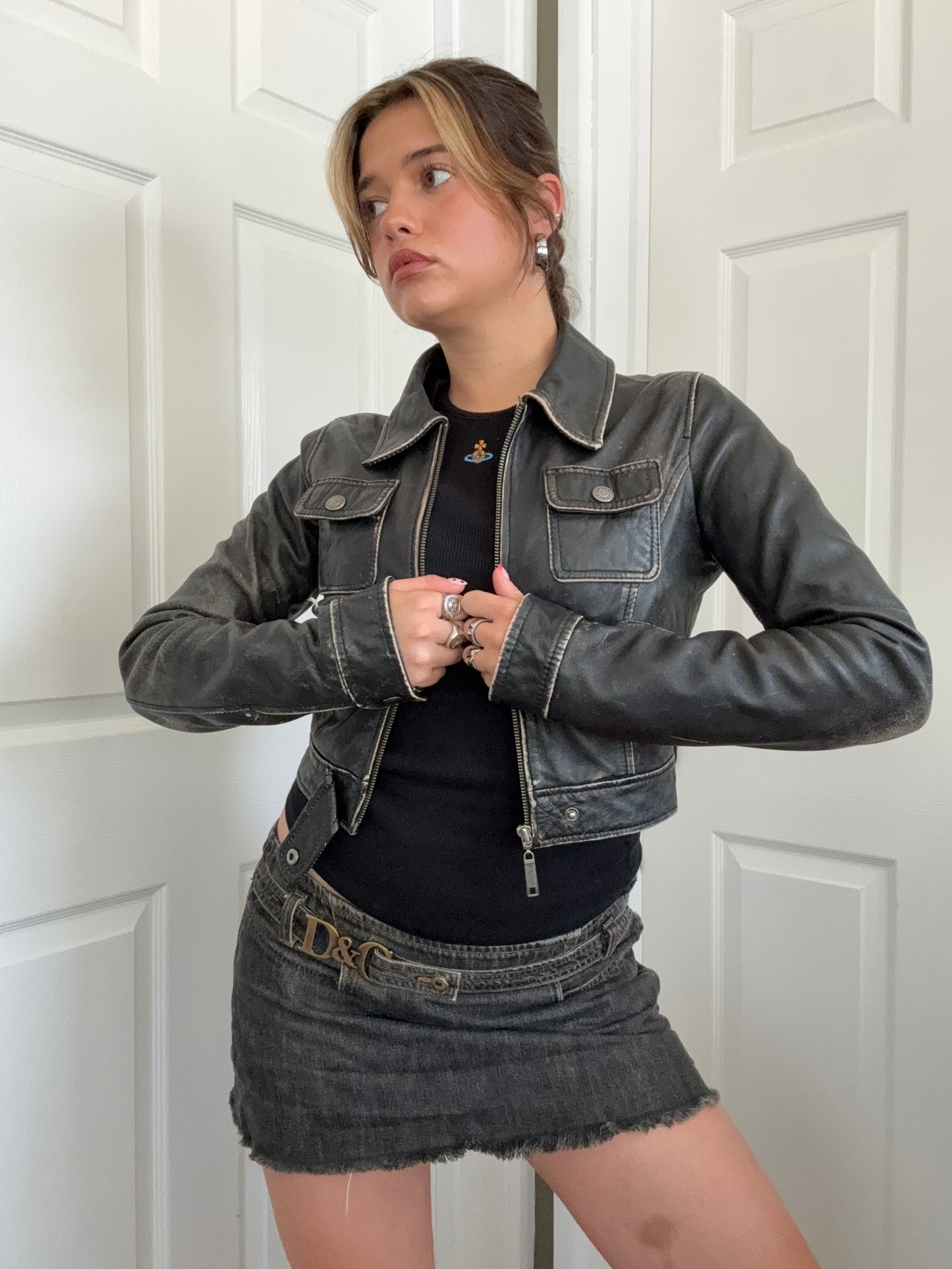 Cropped Leather Jacket (UK10)
