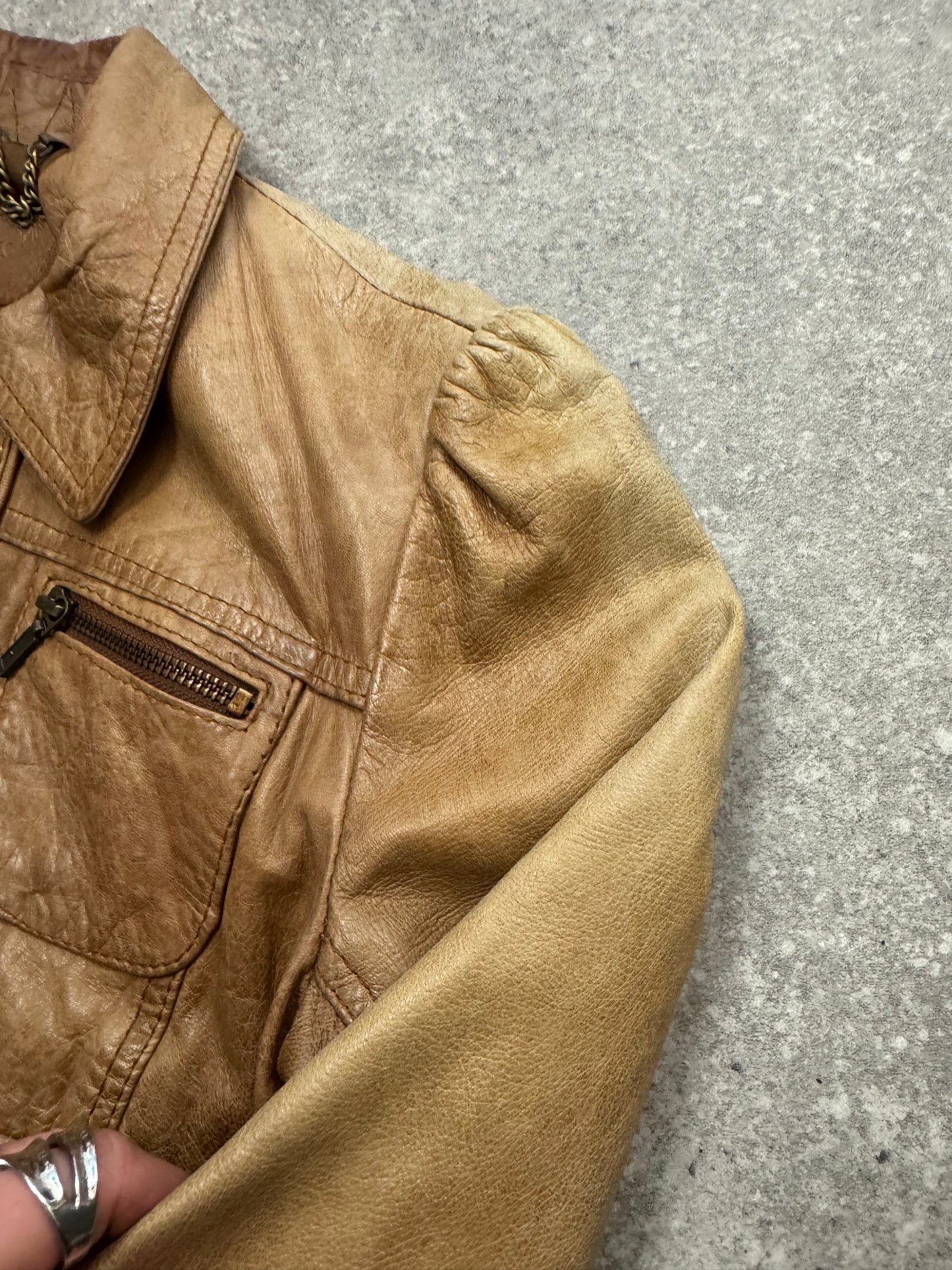 Tan Fitted Leather Jacket (UK10)