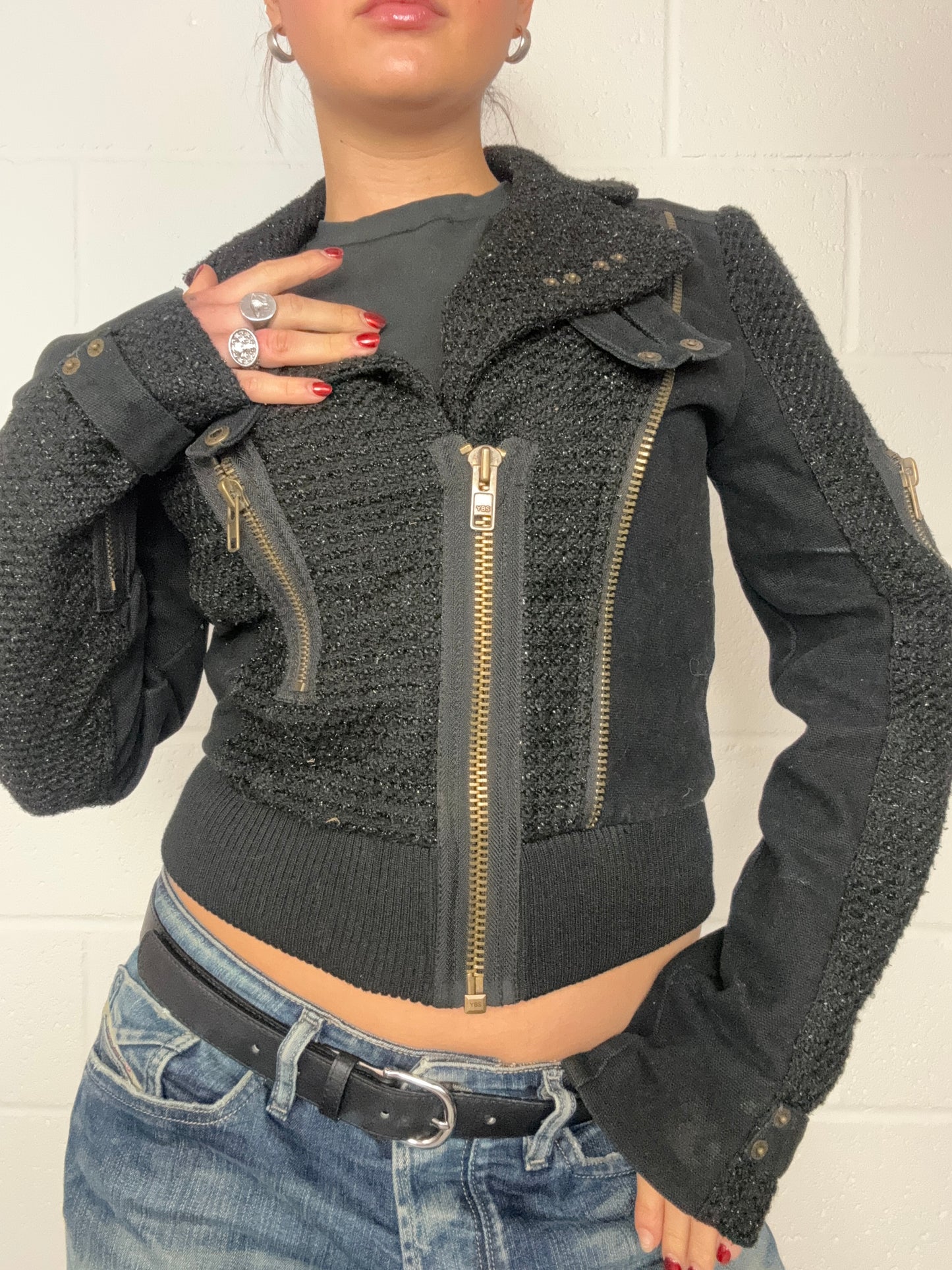 Y2K Sparkly Biker Jacket (UK10)