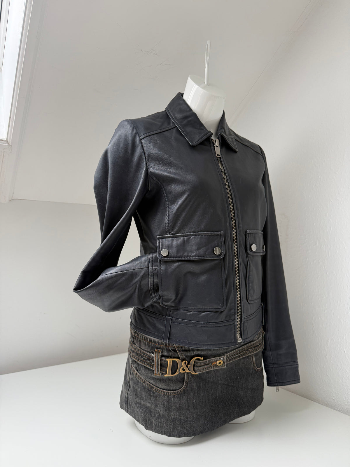 Leather Fitted Jacket (UK10)