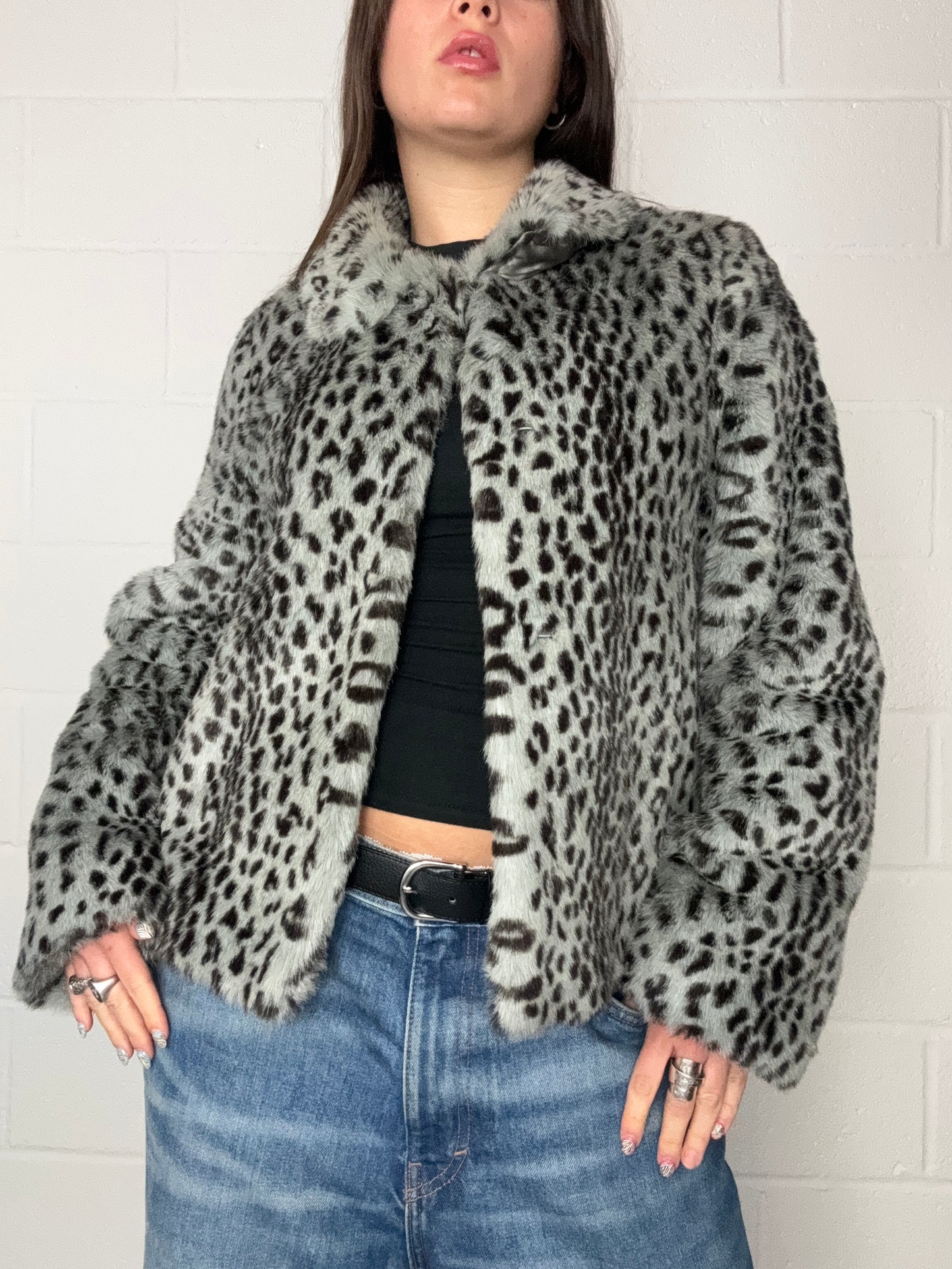 Leopard Grey Faux Fur Jacket