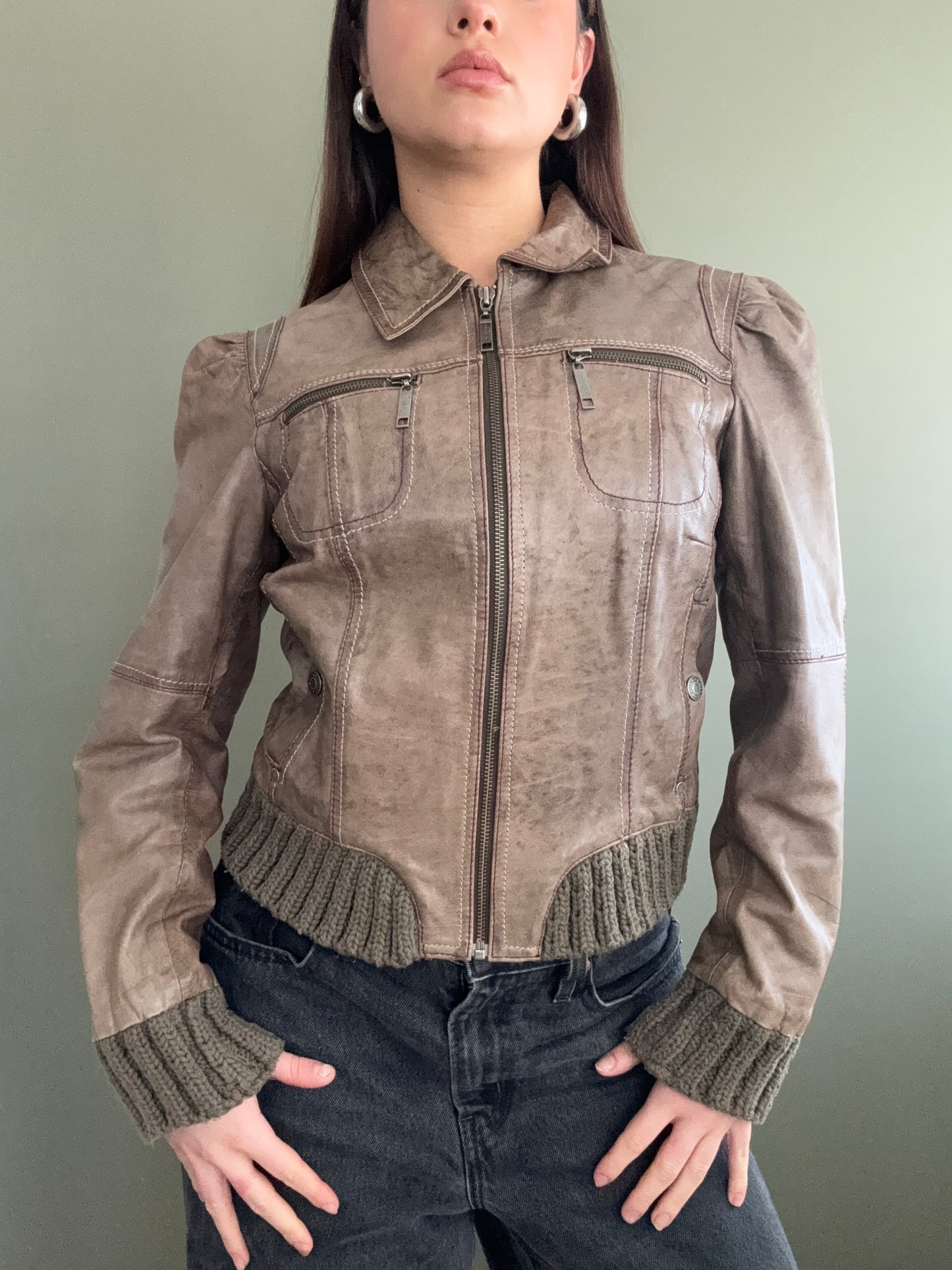 Vintage Leather Bomber Jacket (UK14)
