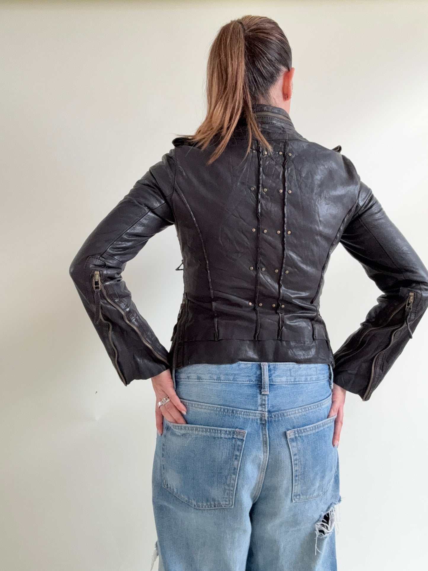 Allsaints Leather Studded Buckle Jacket (UK10)