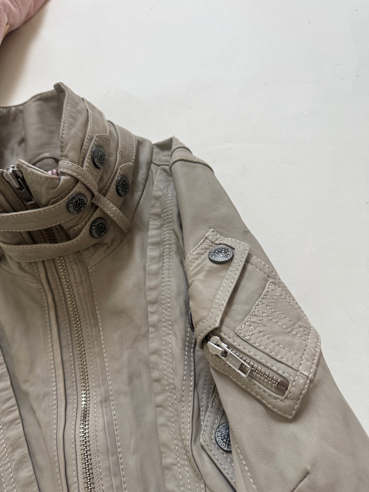 Fitted Leather Cargo Jacket (XS)