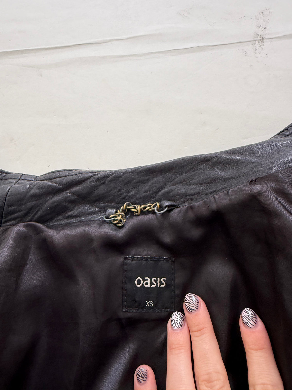 Vintage Asymmetric Leather Button Jacket (XS)