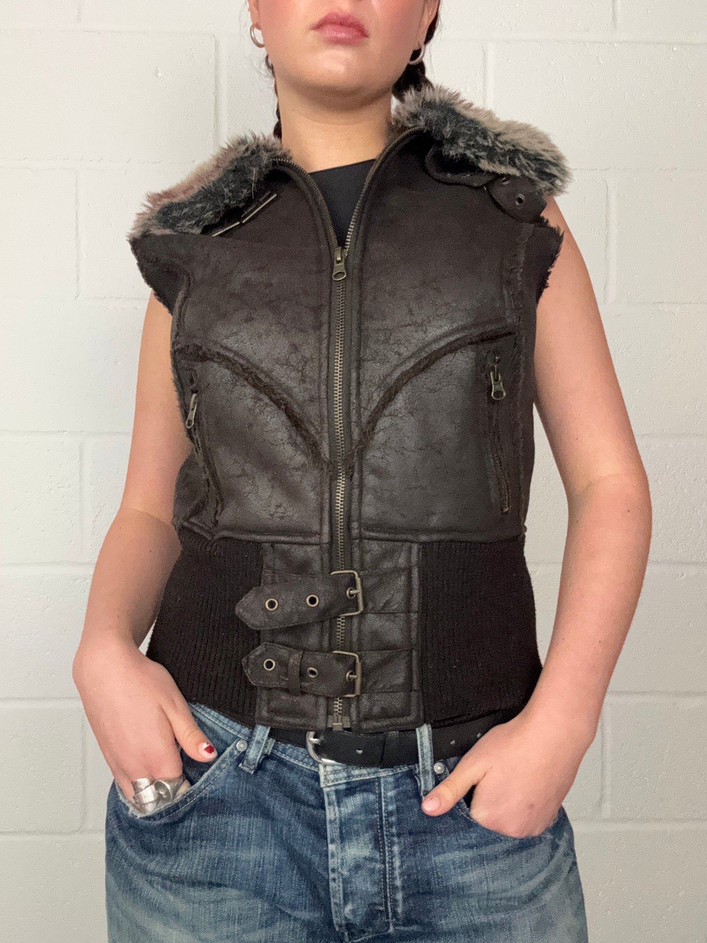 Y2K Faux Suede/Fur Gilet (S)