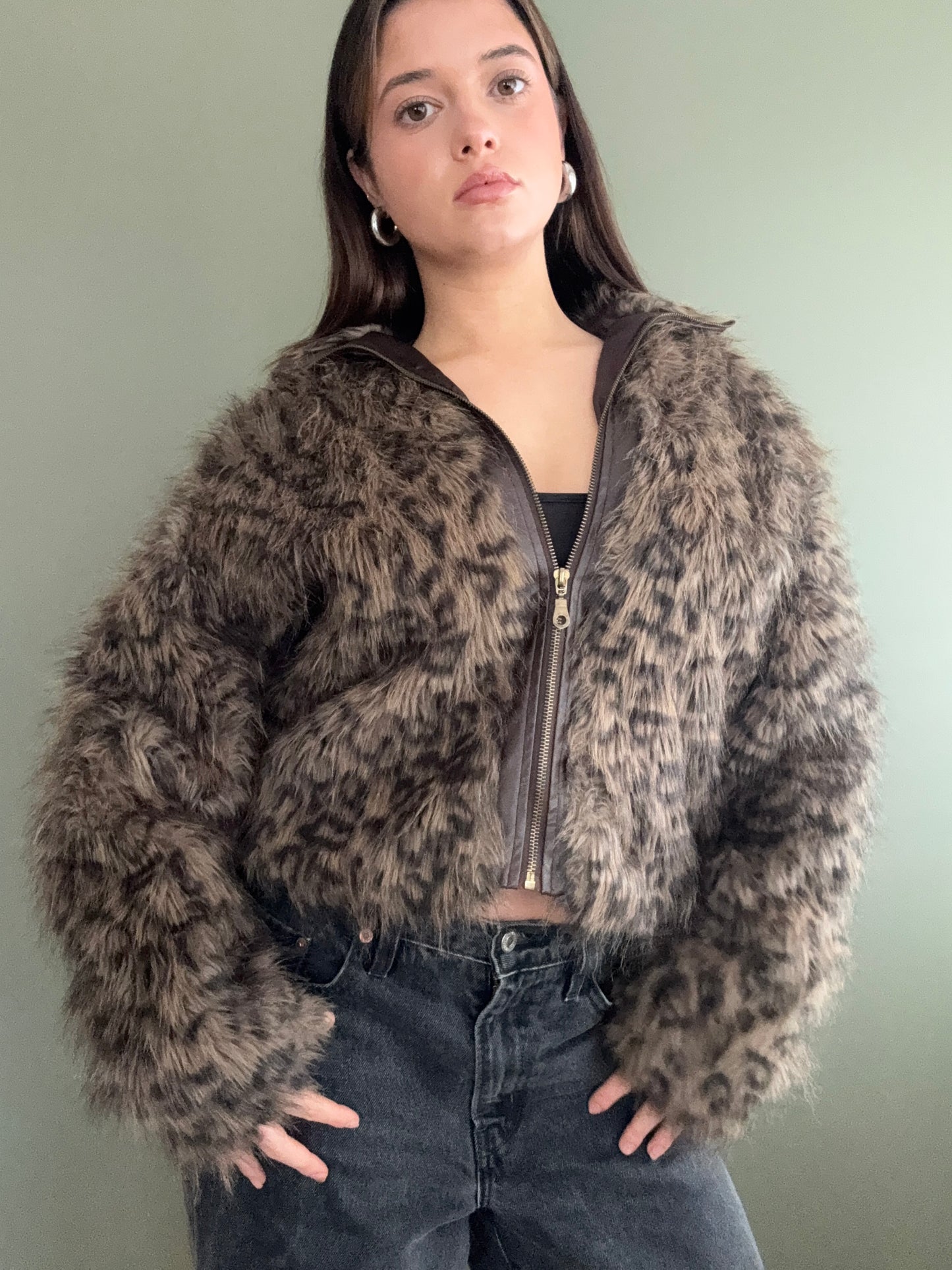 Leopard Faux Fur Jacket (M)