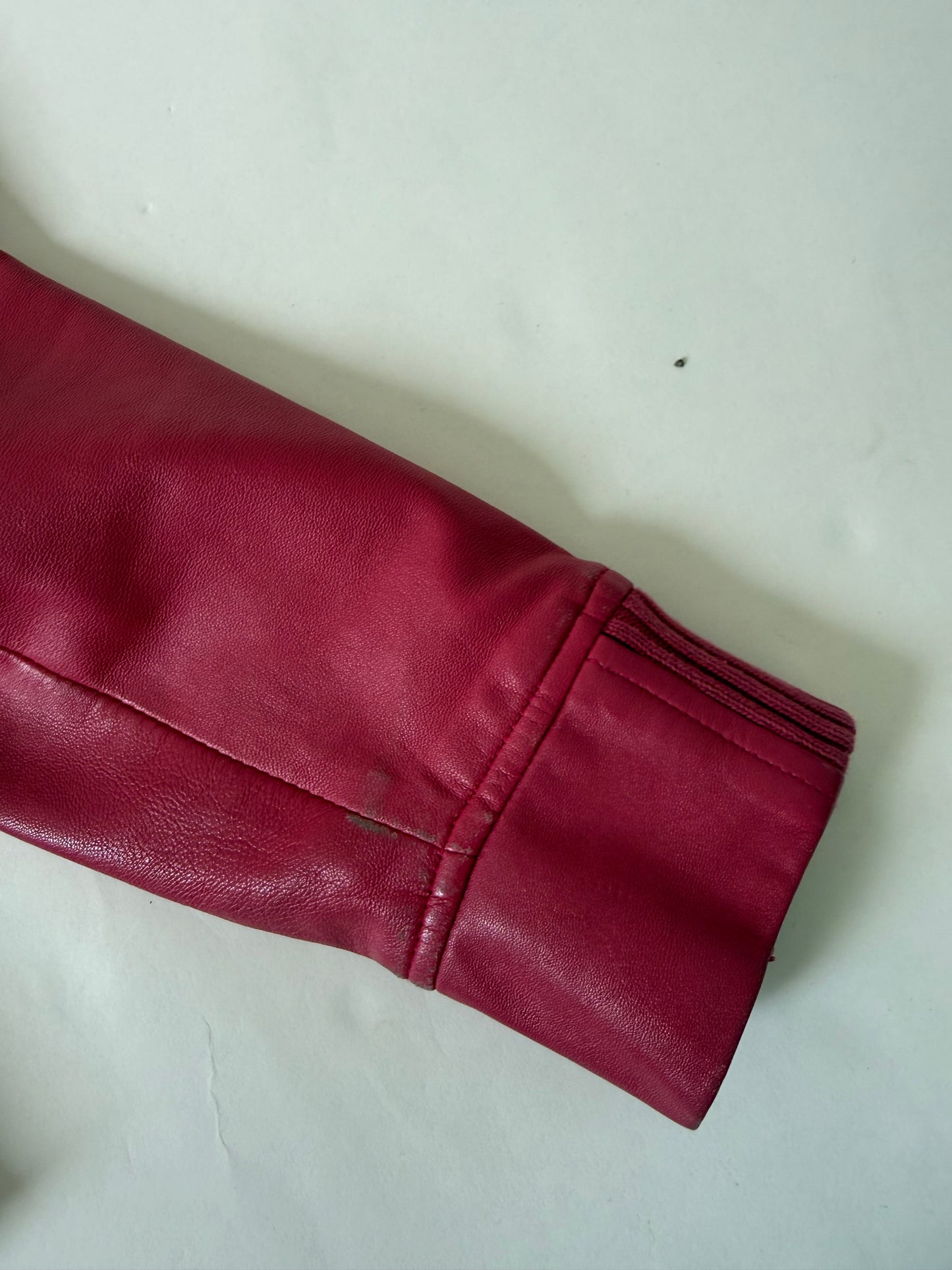 Double Zip Pink Leather Jacket (S)