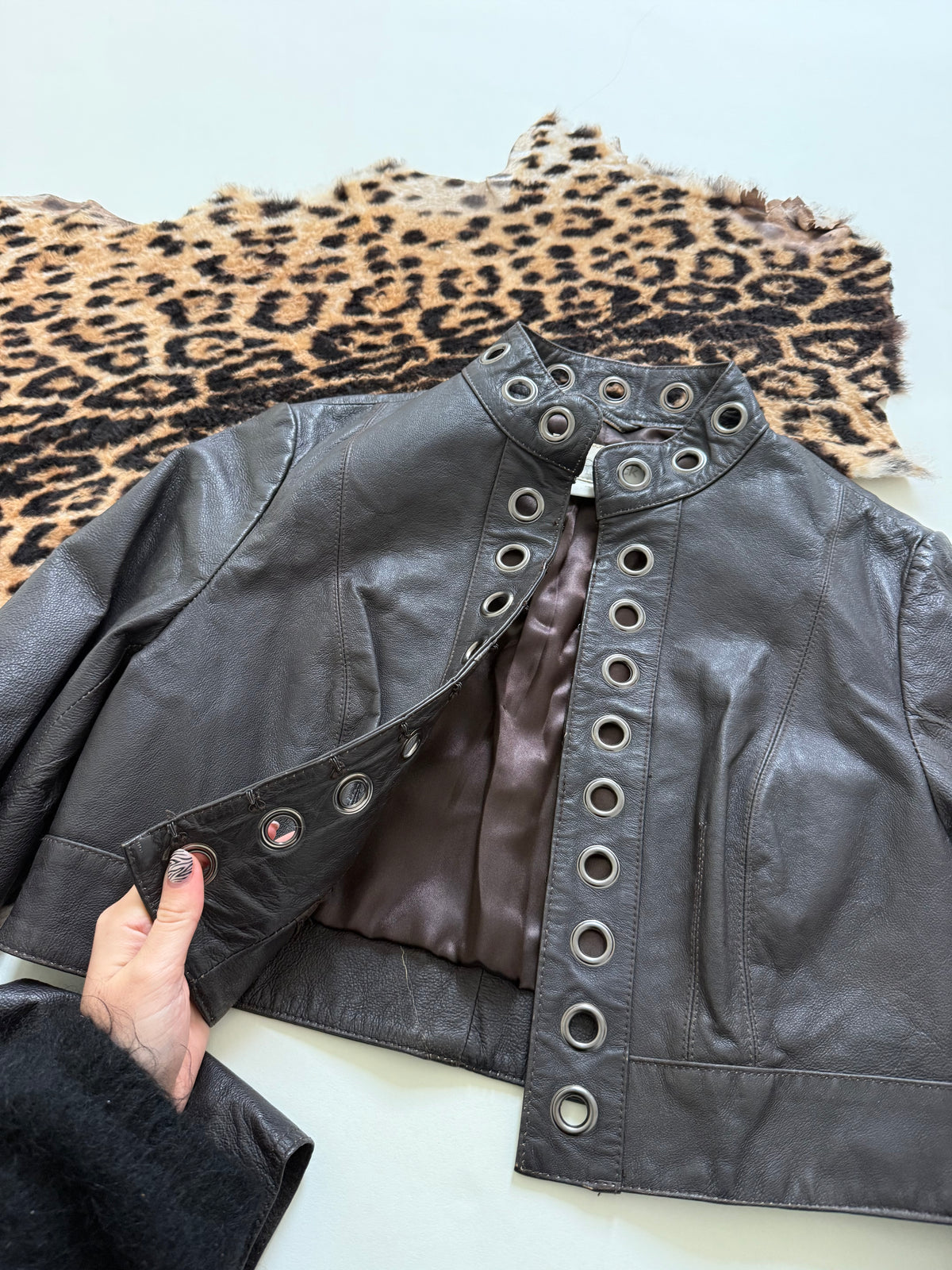 Vintage Leather Cropped Jacket (UK14)