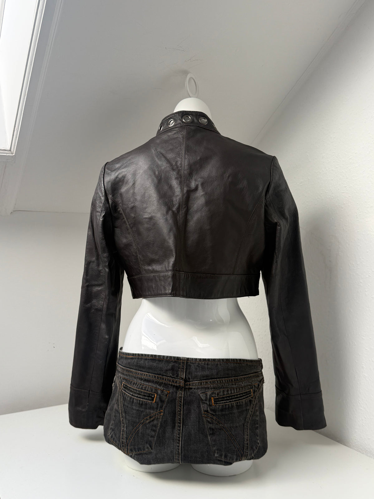 Vintage Leather Cropped Jacket (UK14)