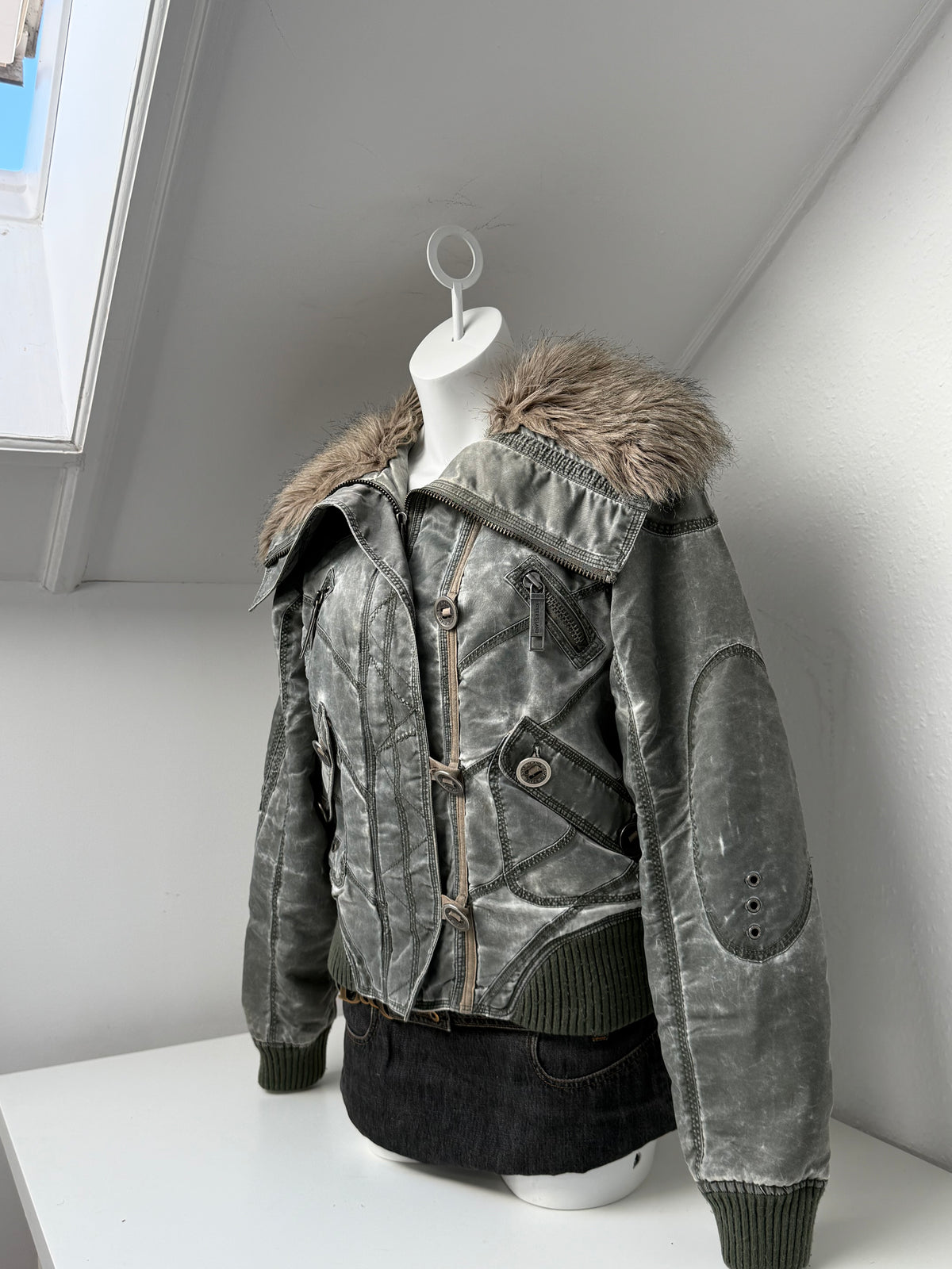 Khaki Y2K Bomber Jacket (UK14)
