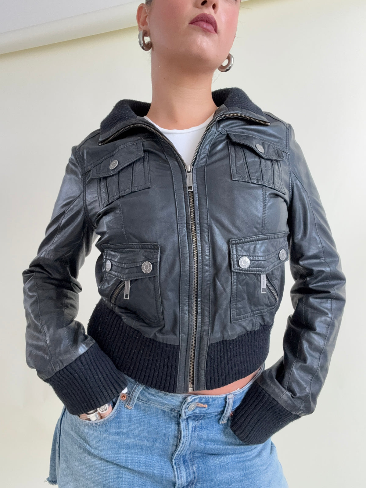 Vintage Leather Cargo Jacket (UK12)