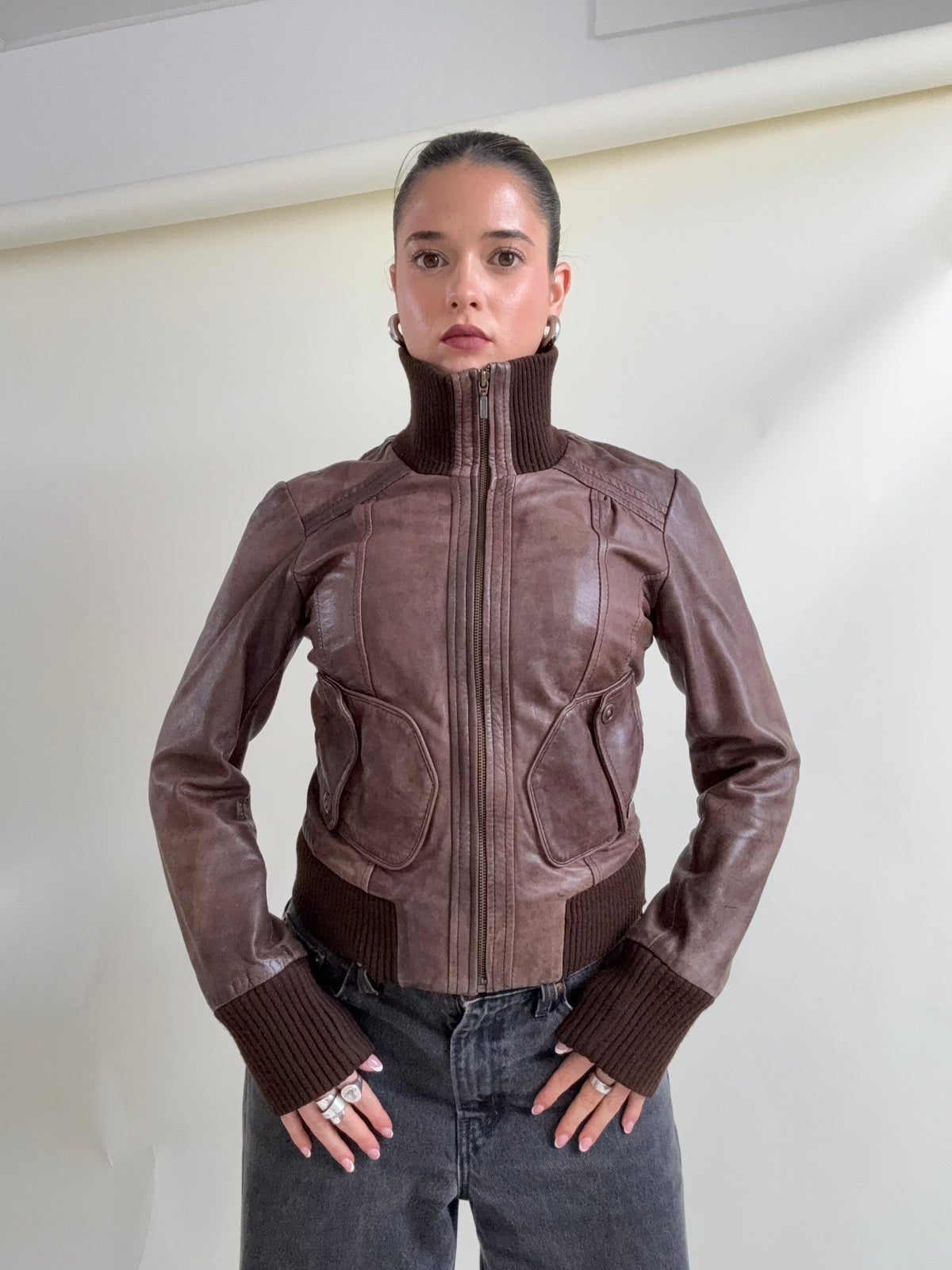 Vintage Brown Leather Jacket (UK10)