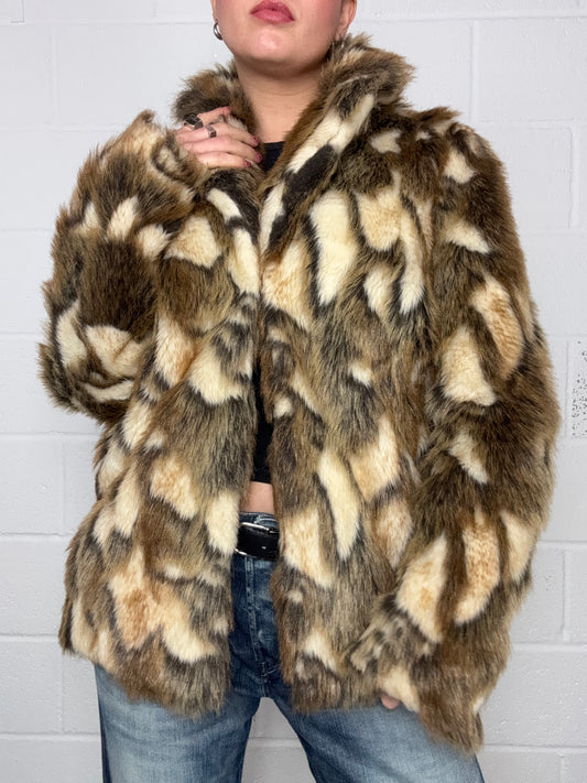 Faux Fur Patchwork Jacket (UK10)