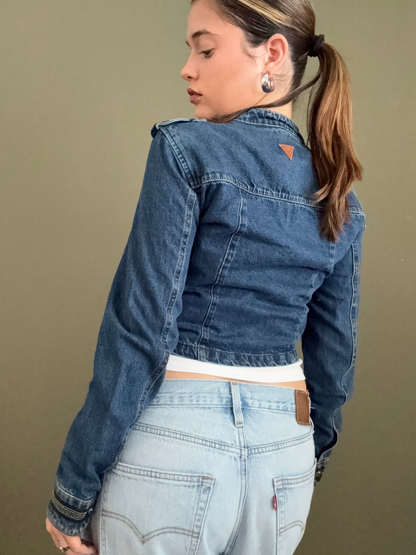 Guess Cropped Denim Military Jacket (S)