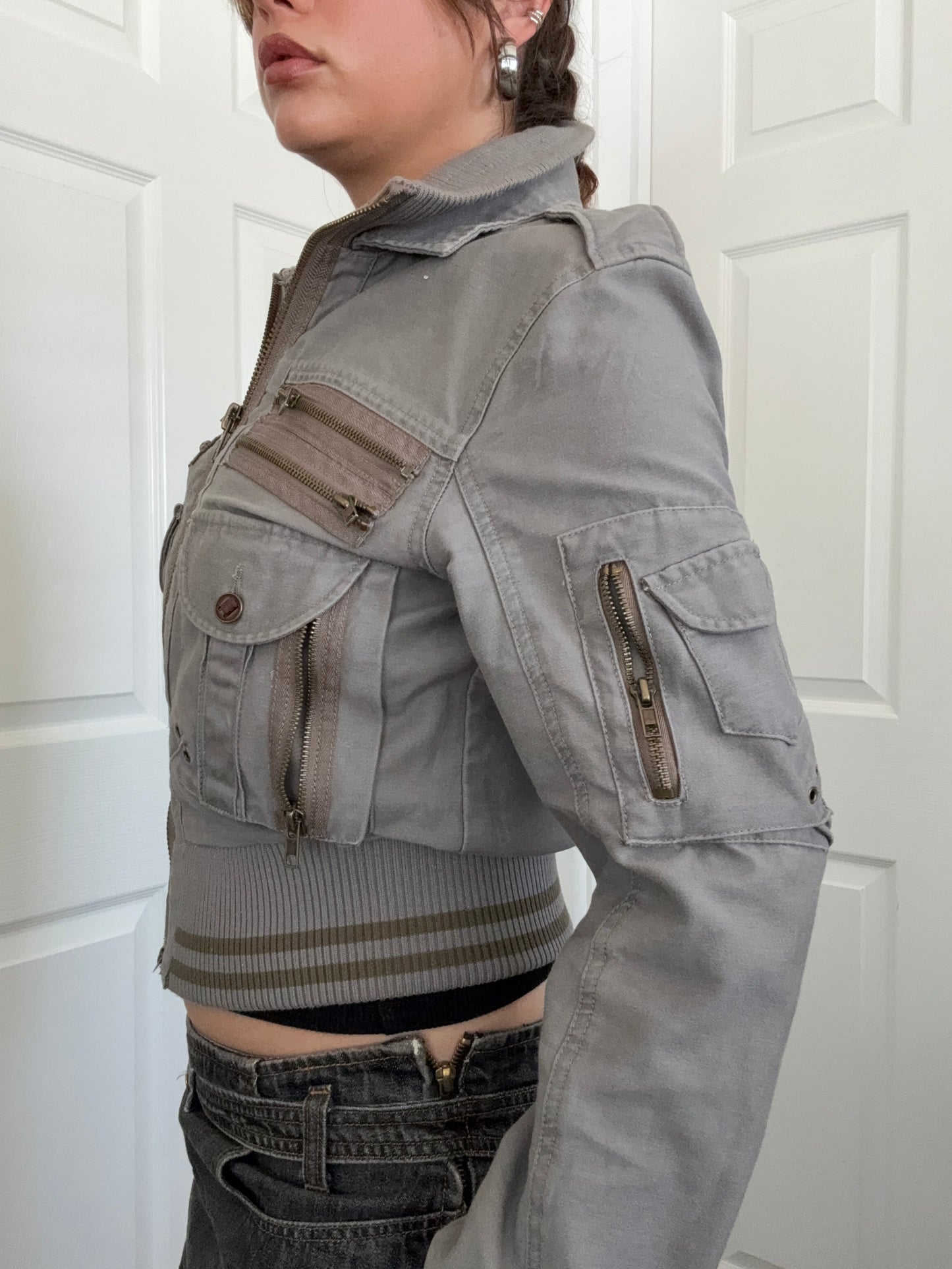 Y2K Cargo Bomber Jacket (UK10)