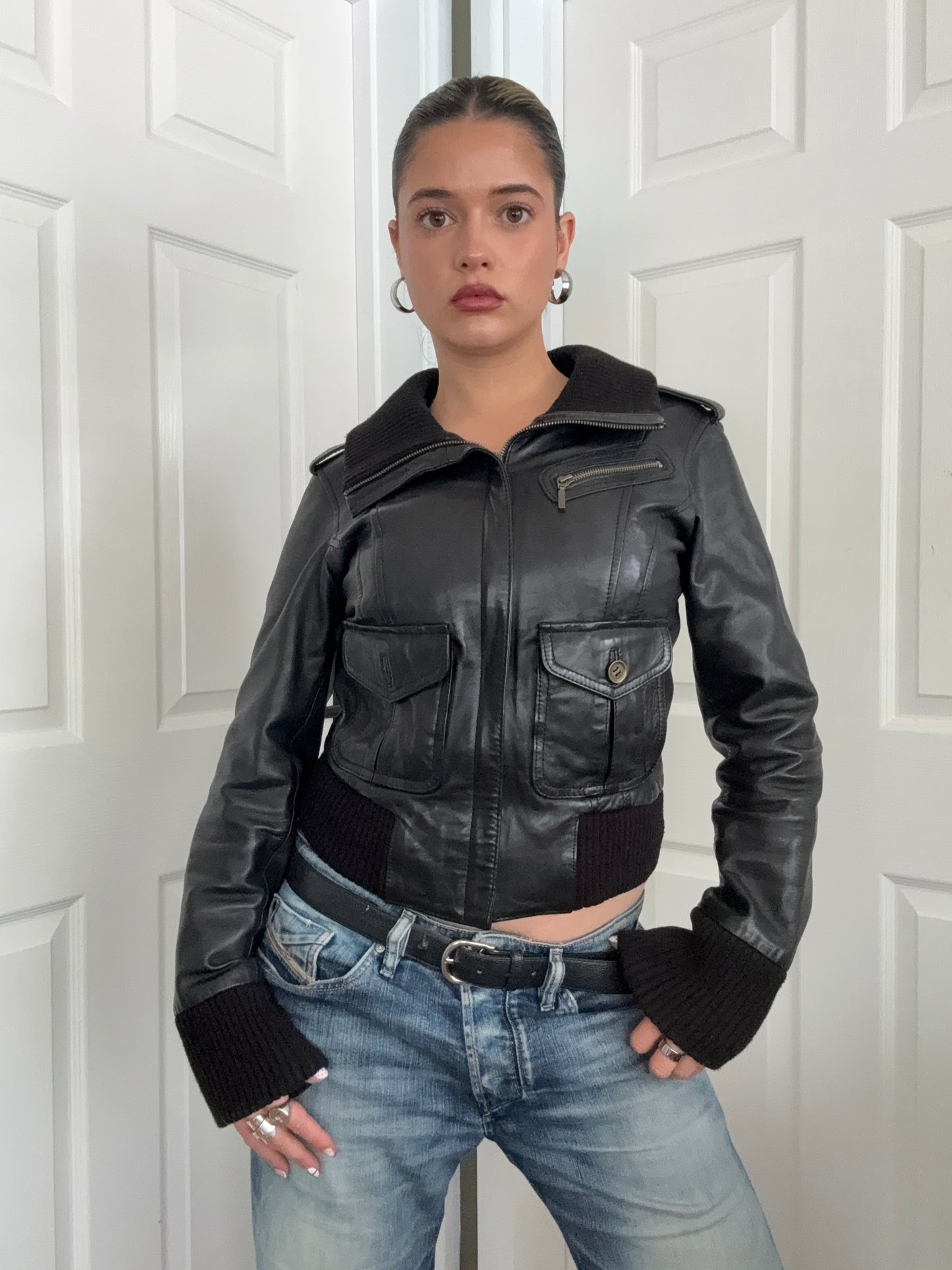 Leather Bomber Jacket (M)