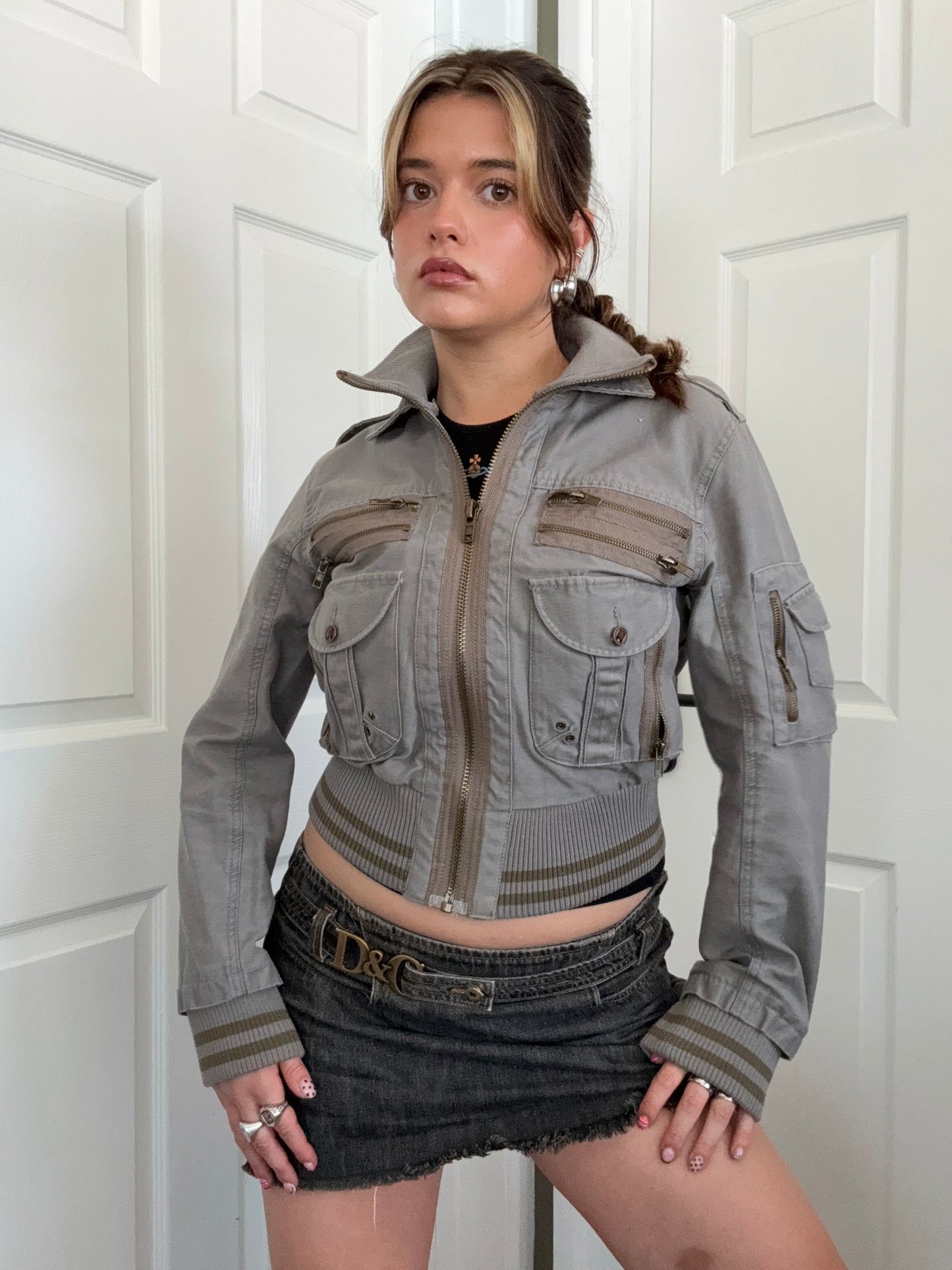Y2K Cargo Bomber Jacket (UK10)