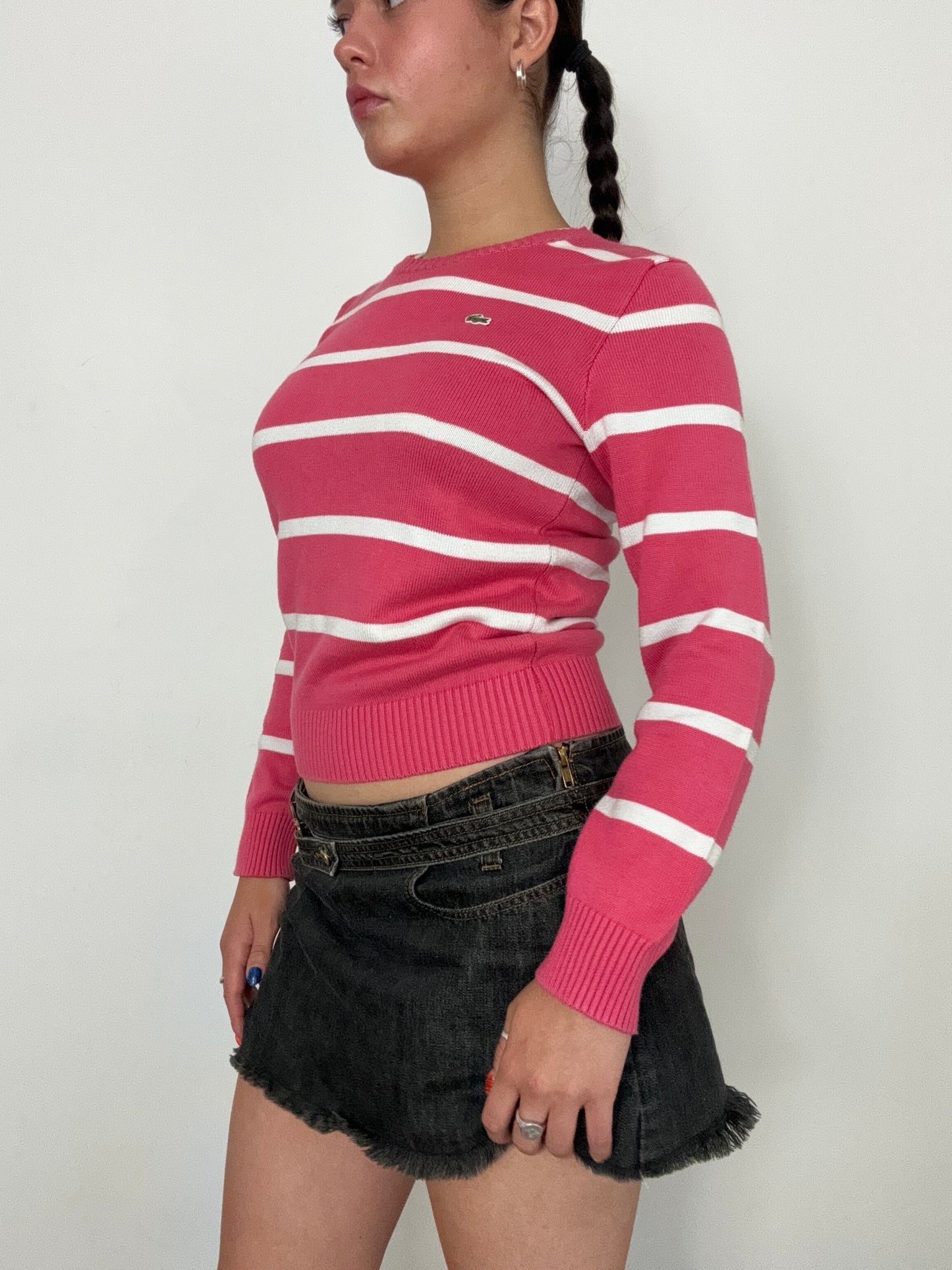 Lacoste Pink Striped Knit Jumper