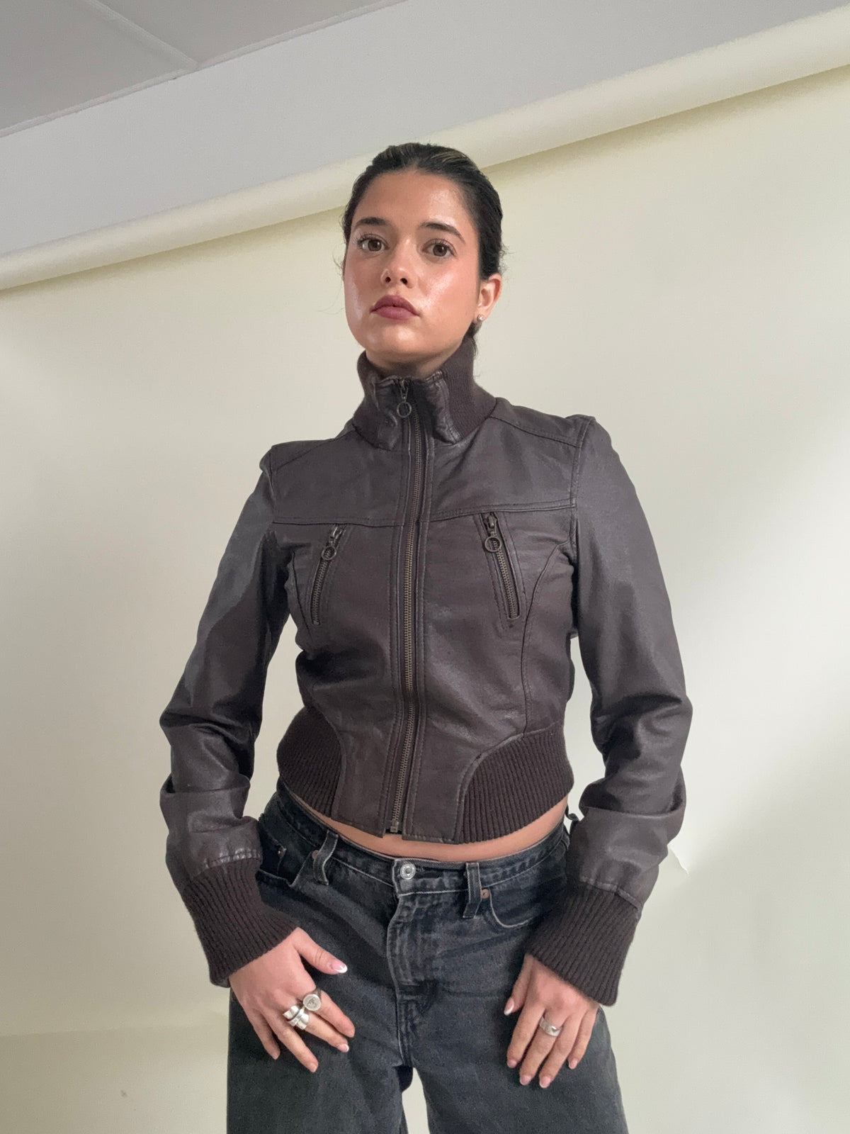 Jane Norman Leather Bomber Jacket (UK10)