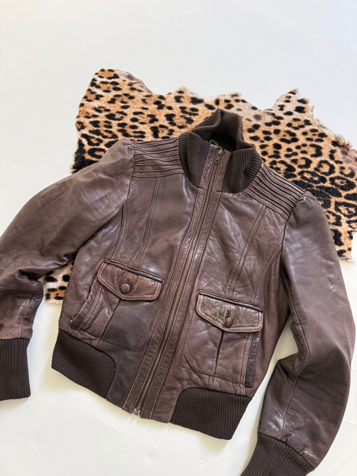 Vintage Brown Leather Bomber Jacket (UK12)
