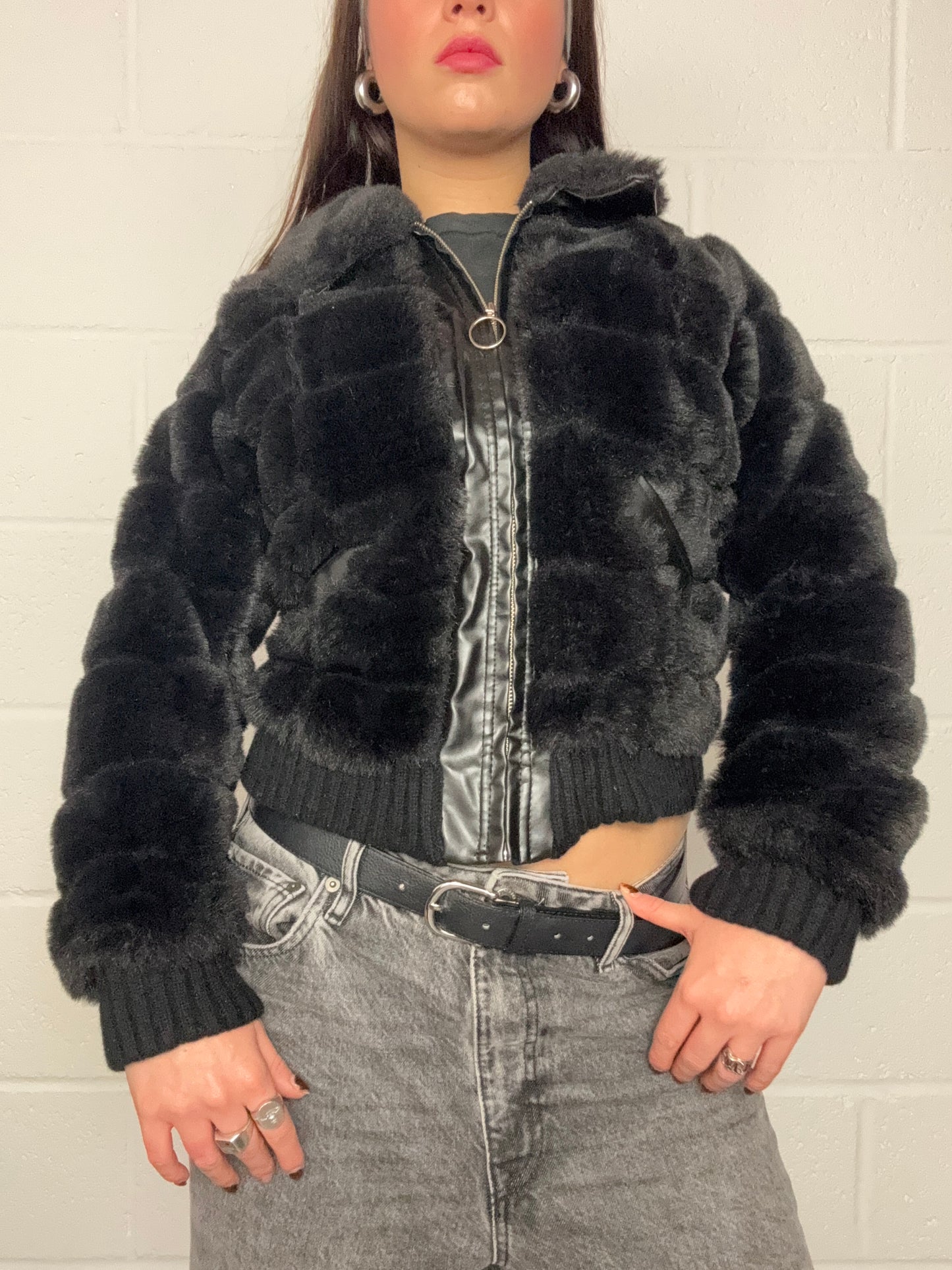 Black Faux Fur Jacket (XS)