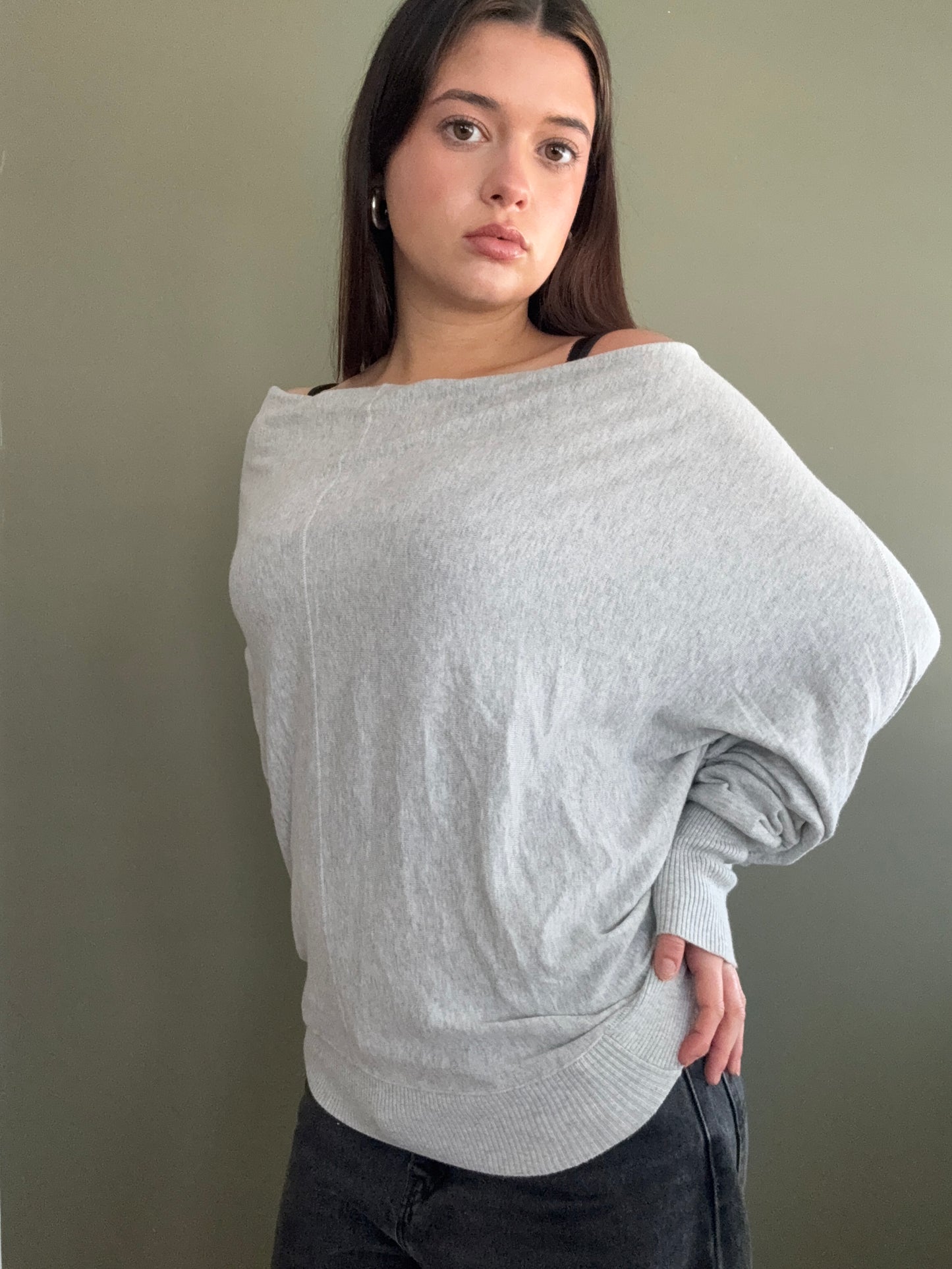 Allsaints Grey Batwing Button Up Jumper (UK10)