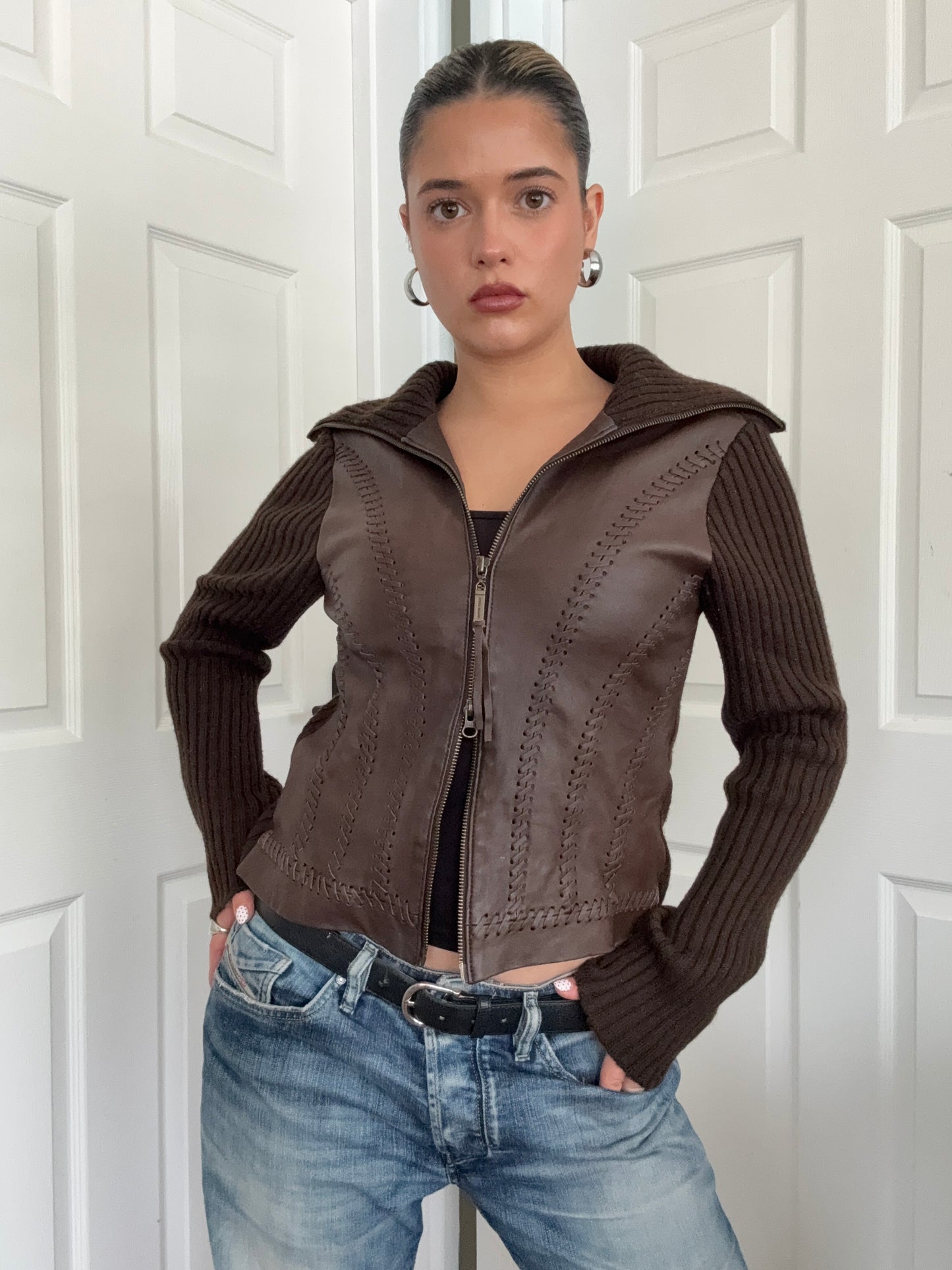 Knit Leather Double Zip Jumper (UK12)