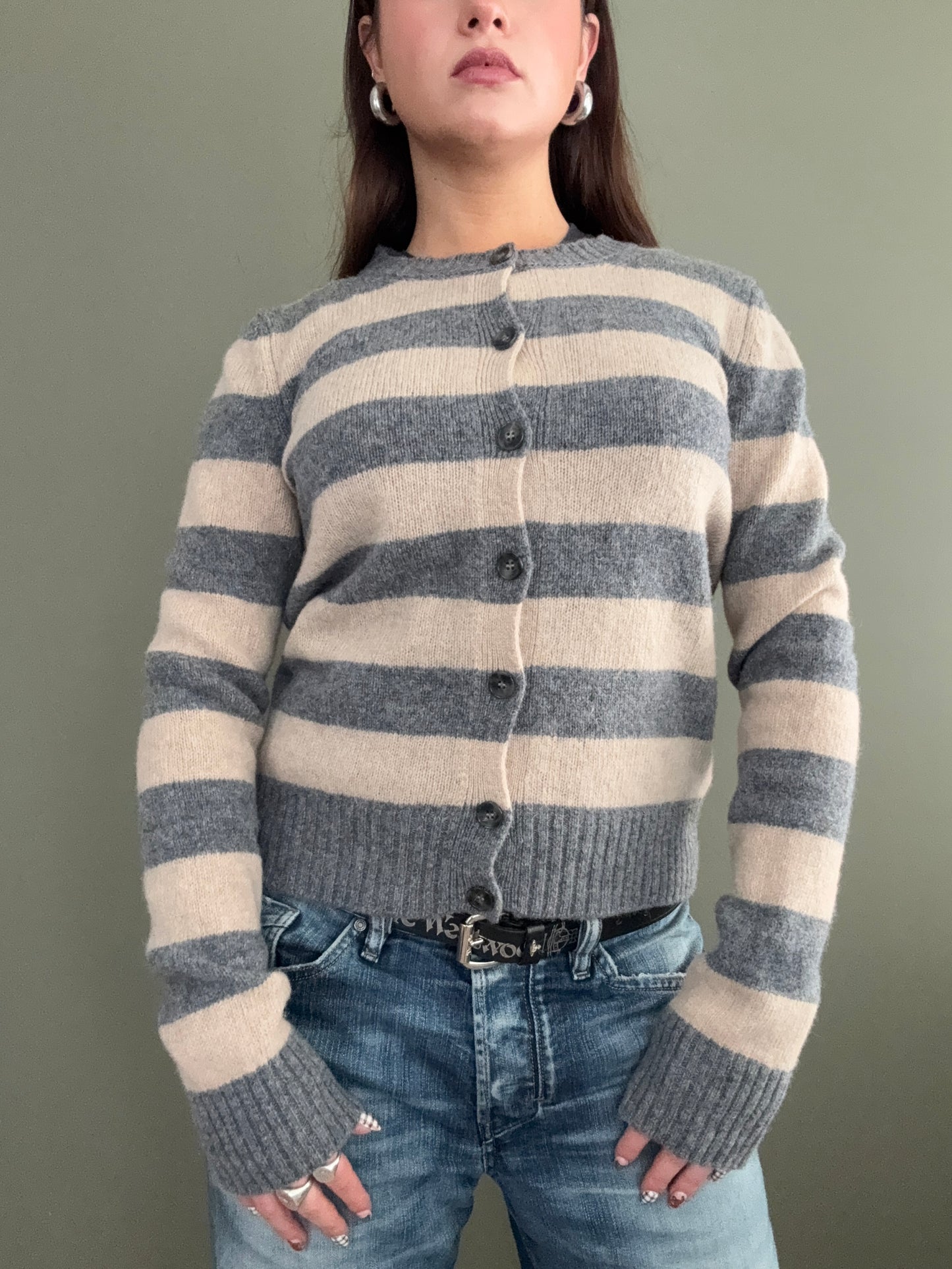 Striped Wool Cardigan (S)